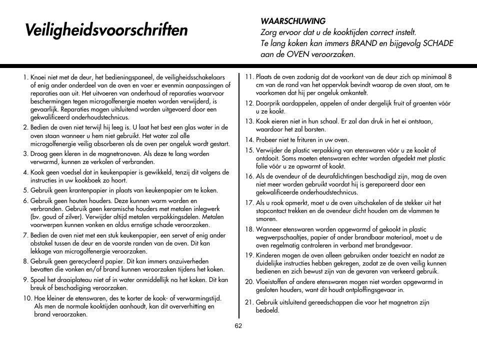 Veiligheidsvoorschriften | LG MH-6380SL User Manual | Page 64 / 141