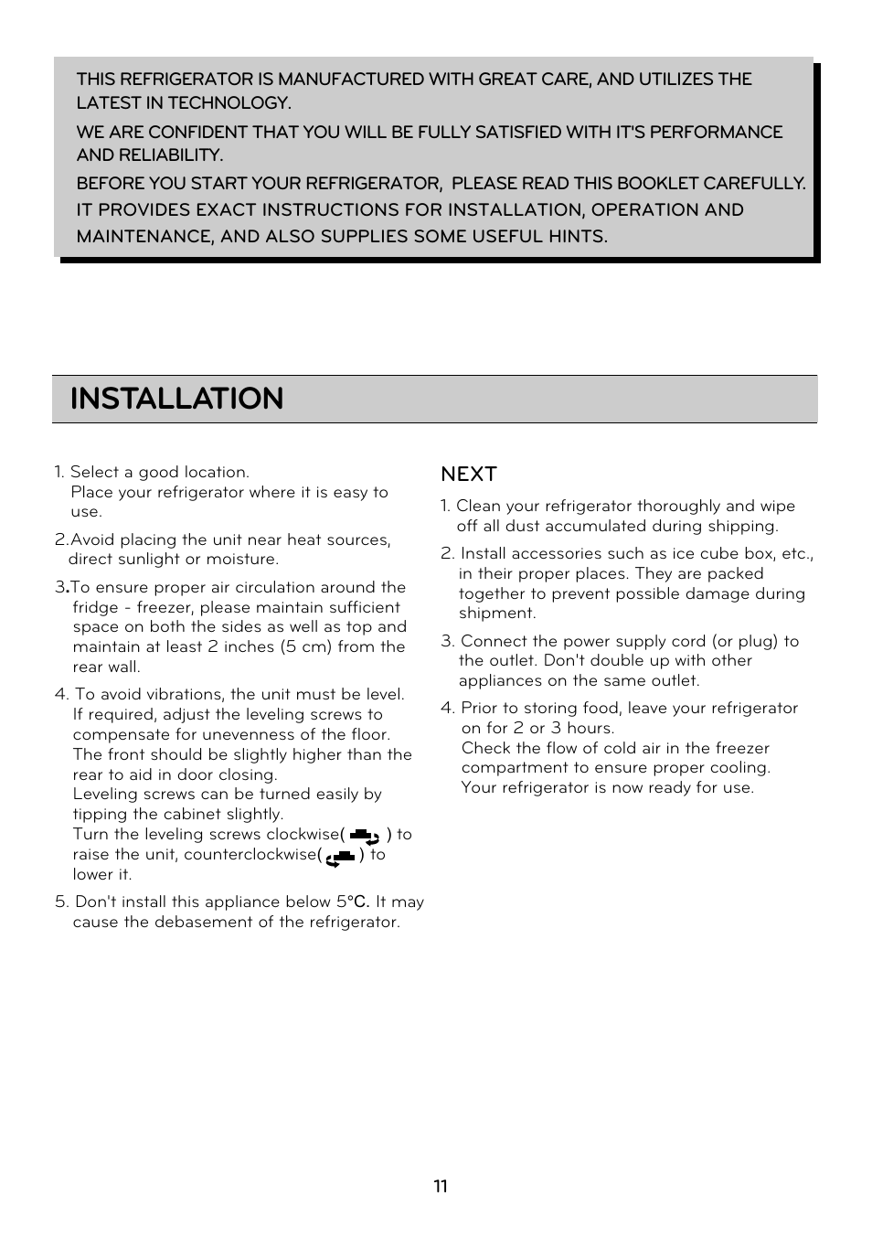 Installation, Next | LG GRD7514NS User Manual | Page 11 / 80