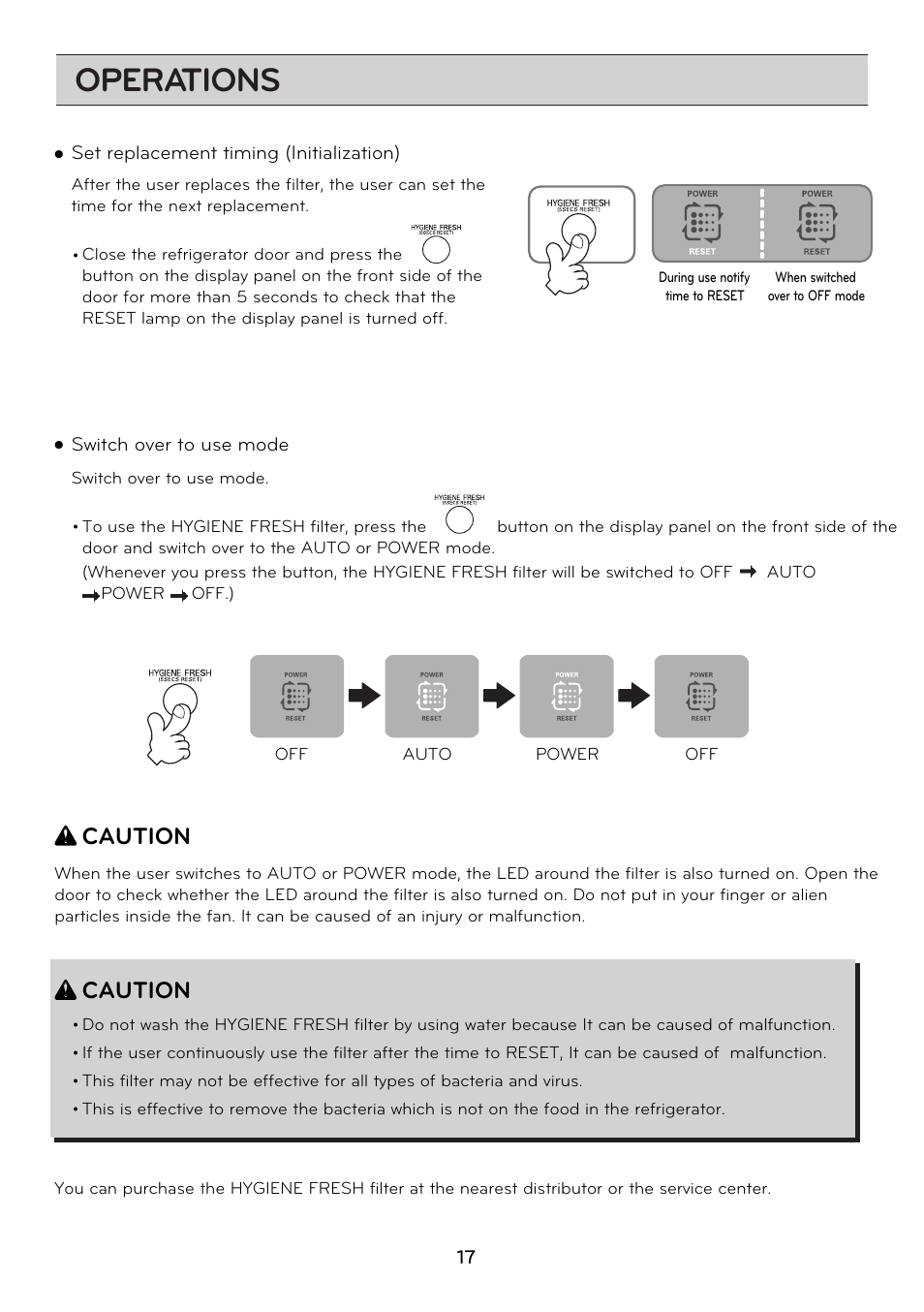 Operations, Caution | LG GRD7514NS User Manual | Page 17 / 80