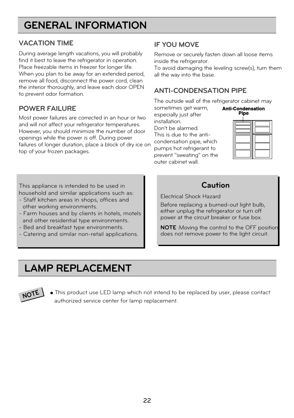 General information, Lamp replacement, Caution | LG GRD7514NS User Manual | Page 22 / 80