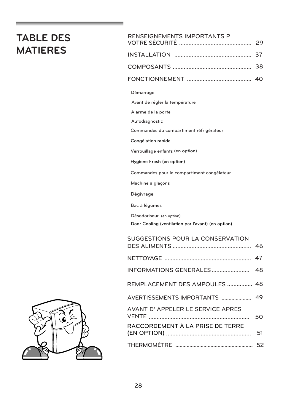 Table des matieres | LG GRD7514NS User Manual | Page 28 / 80