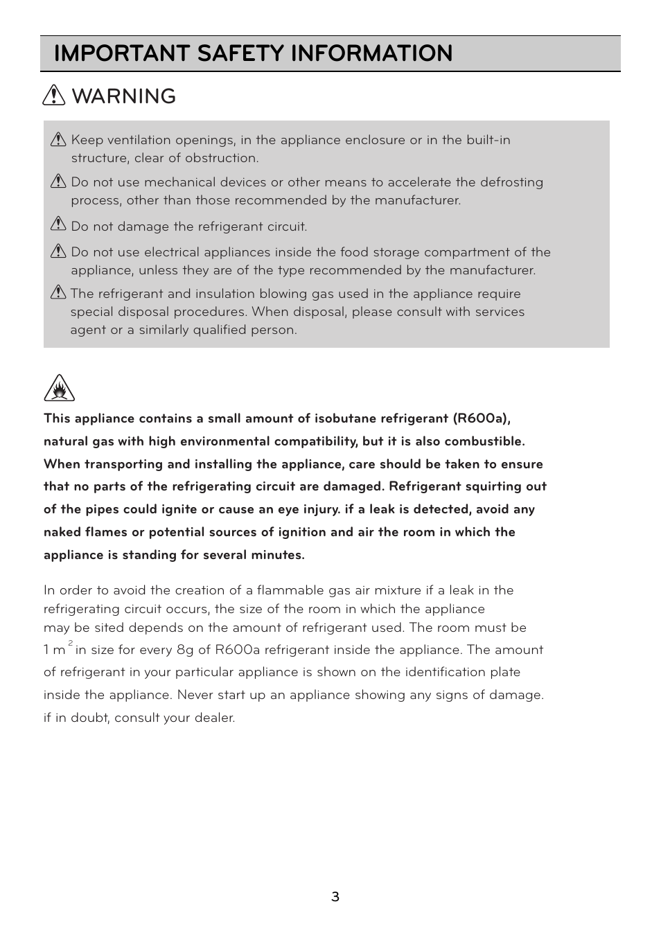 Important safety information, Warning | LG GRD7514NS User Manual | Page 3 / 80
