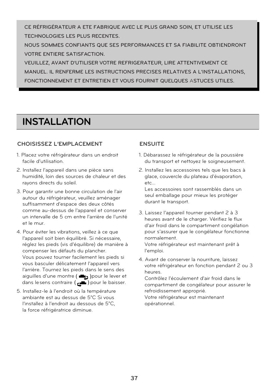 Installation | LG GRD7514NS User Manual | Page 37 / 80