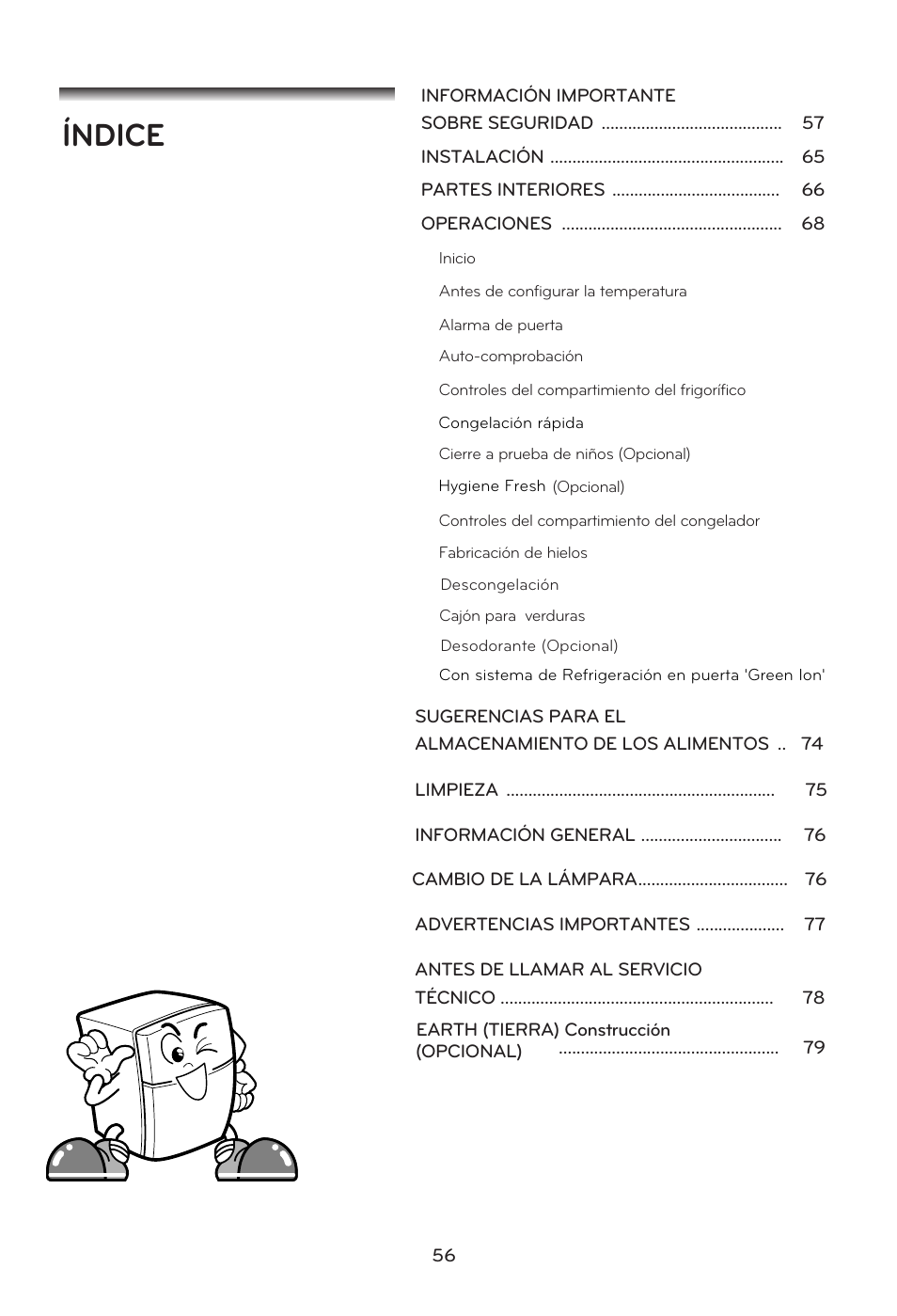 Índice | LG GRD7514NS User Manual | Page 56 / 80