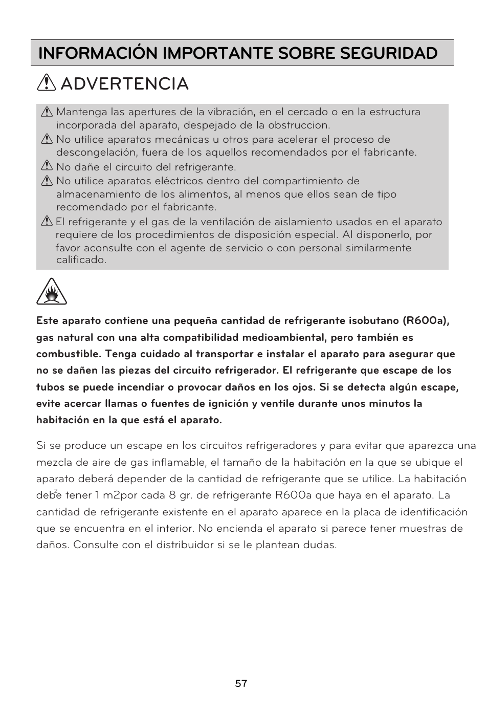 Advertencia, Información importante sobre seguridad | LG GRD7514NS User Manual | Page 57 / 80