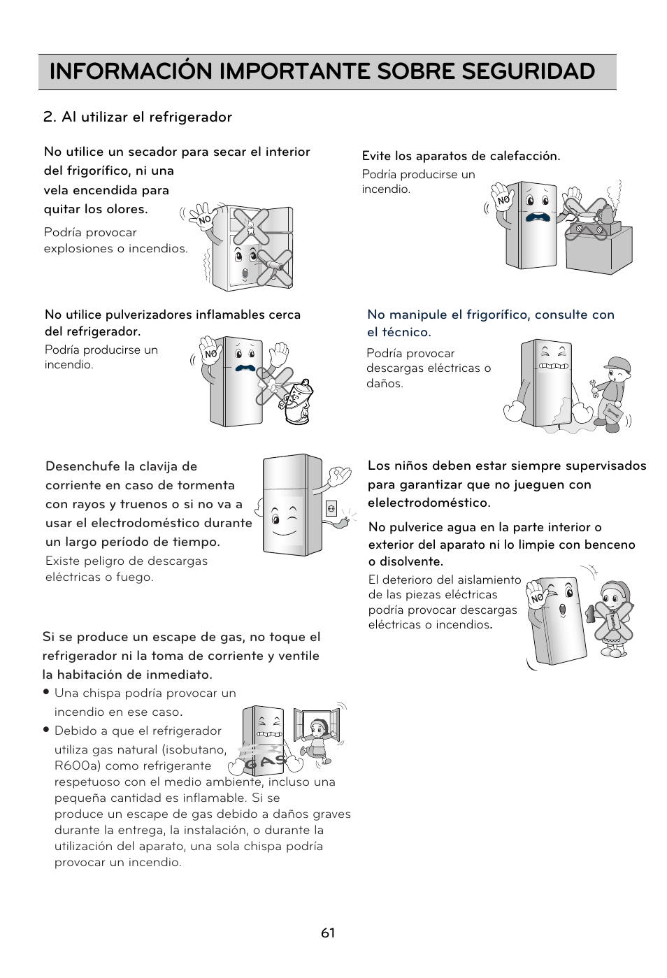 Información importante sobre seguridad | LG GRD7514NS User Manual | Page 61 / 80