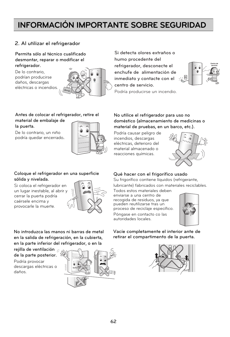 Información importante sobre seguridad | LG GRD7514NS User Manual | Page 62 / 80
