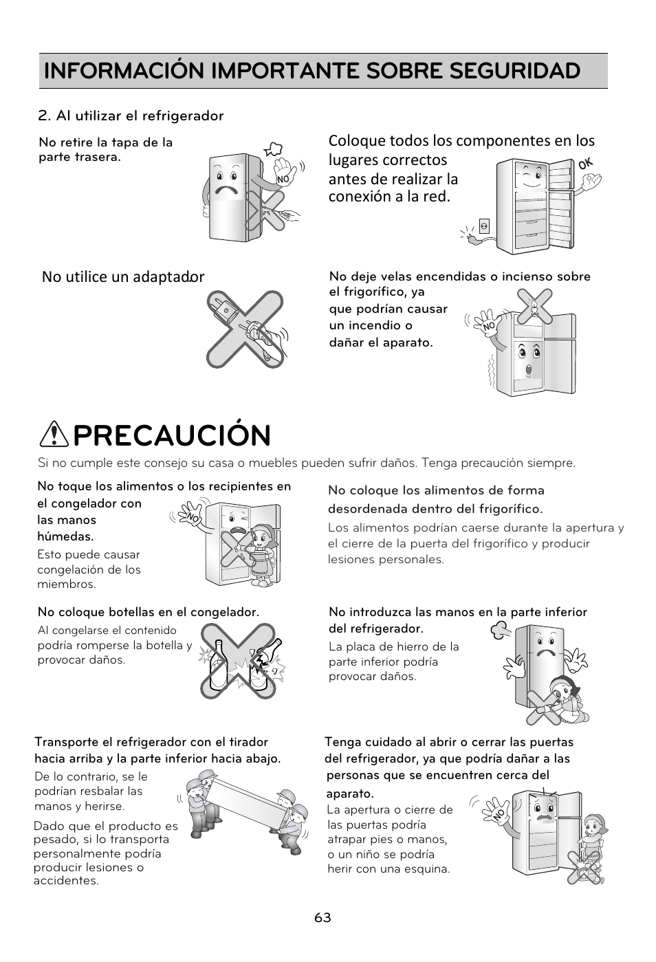 Precaución, Información importante sobre seguridad | LG GRD7514NS User Manual | Page 63 / 80