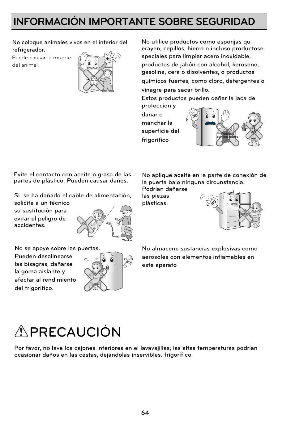 Precaución, Información importante sobre seguridad | LG GRD7514NS User Manual | Page 64 / 80