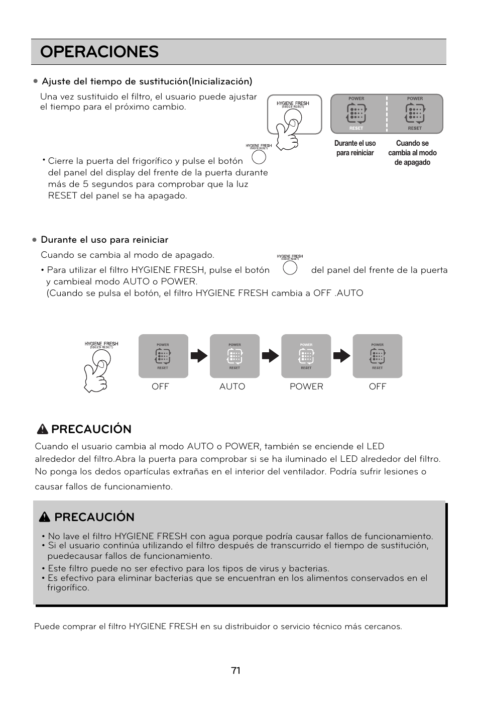 Operaciones, Precaución | LG GRD7514NS User Manual | Page 71 / 80