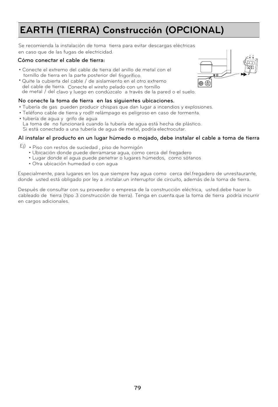 Earth (tierra) construcción (opcional) | LG GRD7514NS User Manual | Page 79 / 80