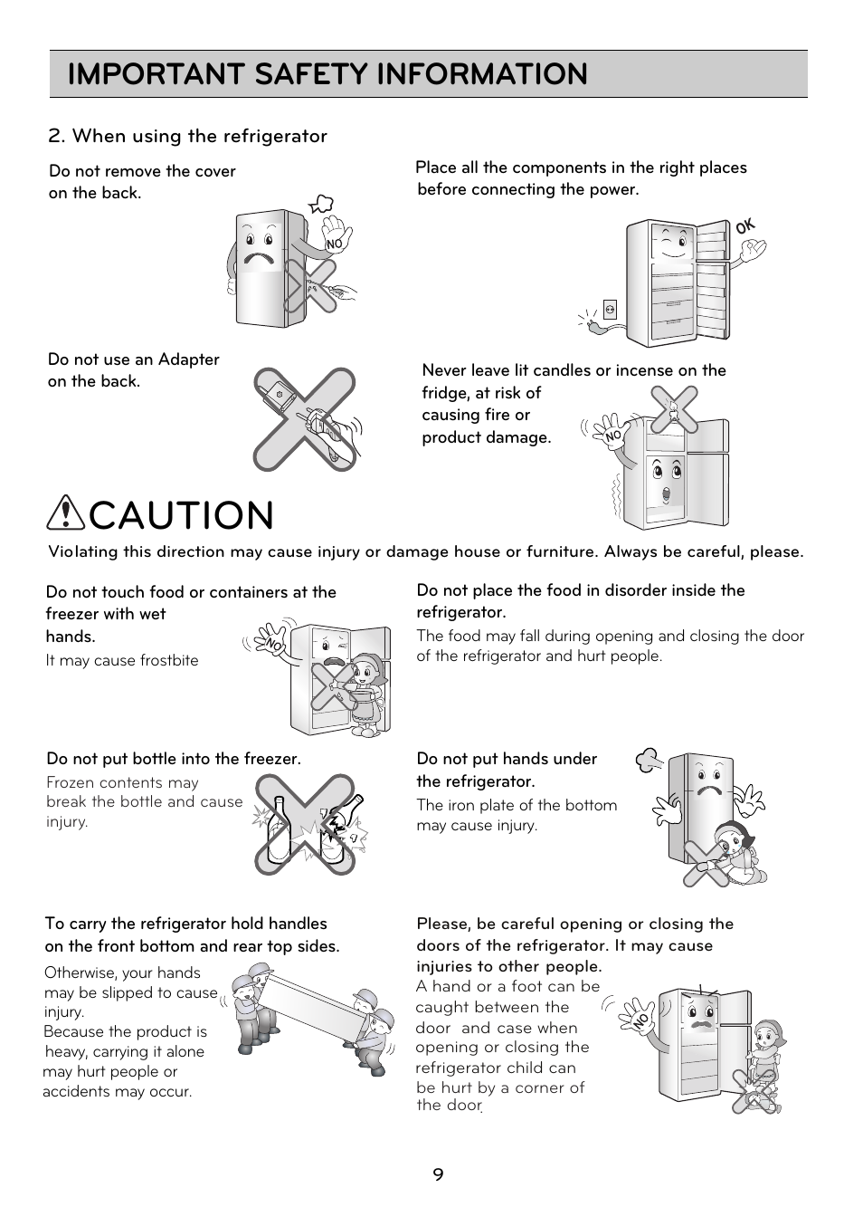 Caution, Important safety information | LG GRD7514NS User Manual | Page 9 / 80