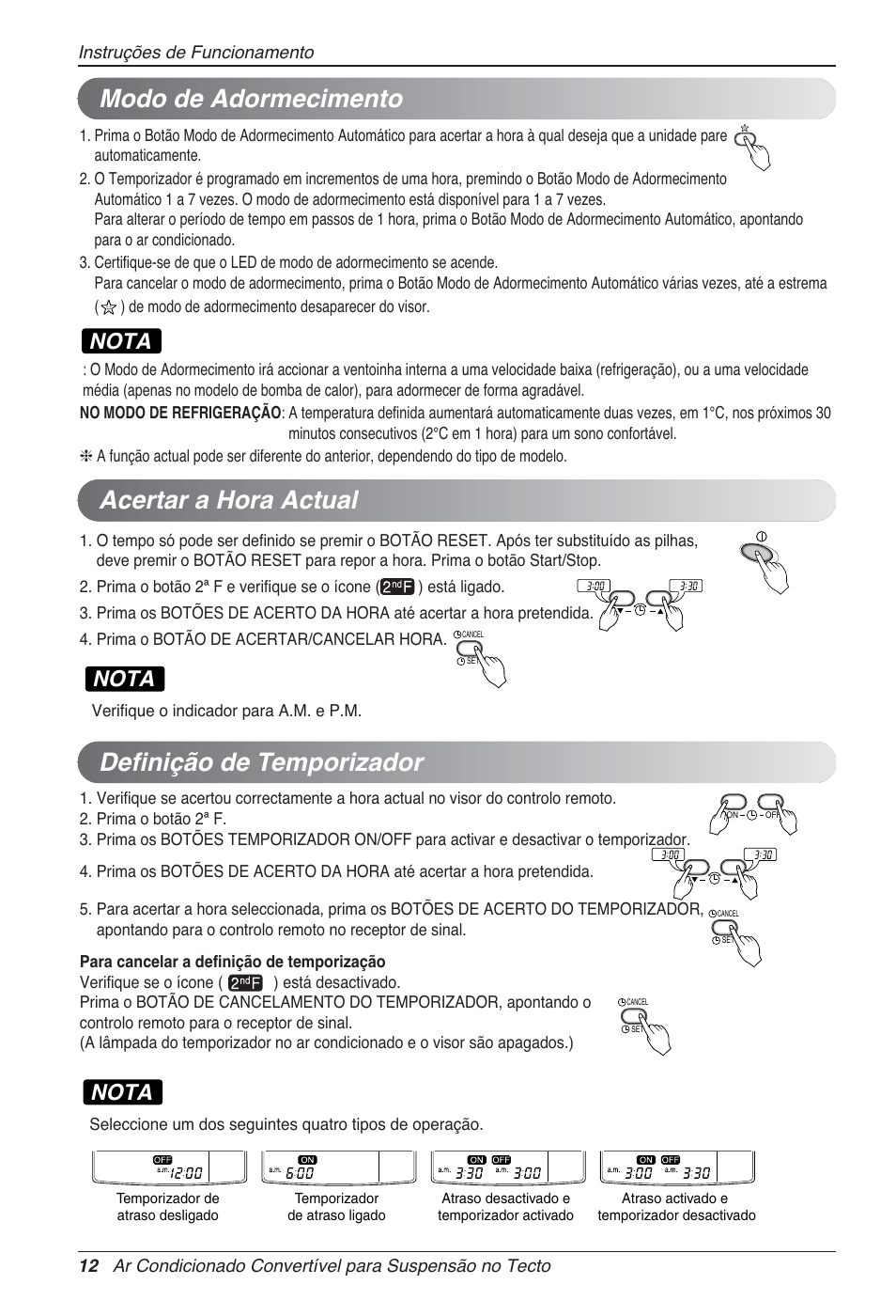 Acertar a hora actual definição de temporizador, Modo de adormecimento, Nota | LG UV18 NBC User Manual | Page 108 / 305
