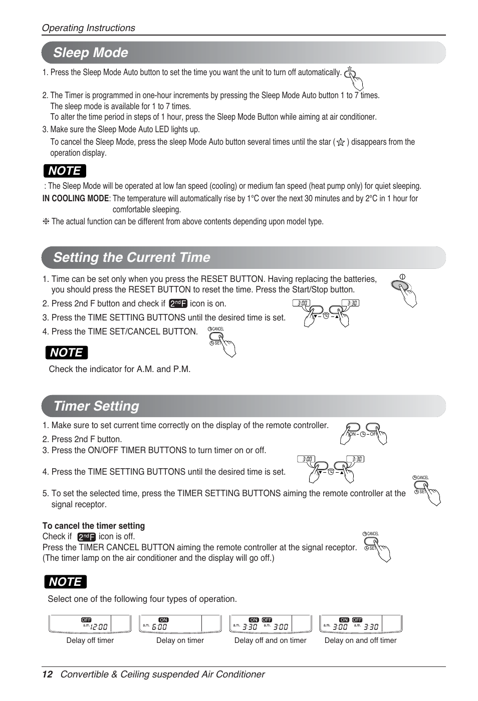 Setting the current time timer setting, Sleep mode | LG UV18 NBC User Manual | Page 12 / 305