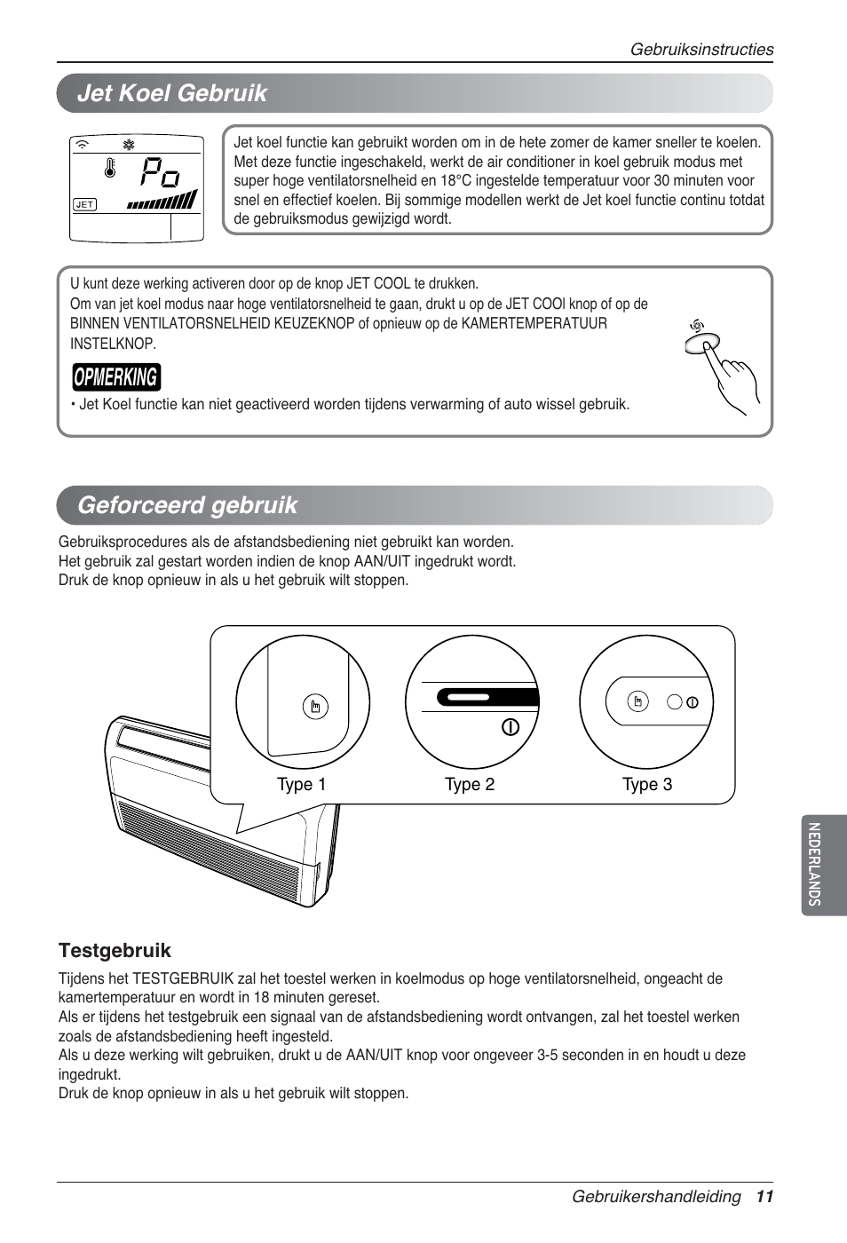 Opmerking, Jet koel gebruik, Geforceerd gebruik | LG UV18 NBC User Manual | Page 123 / 305
