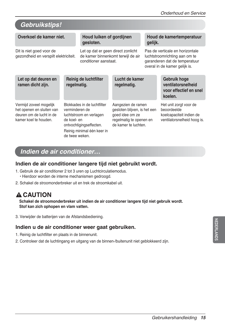 Gebruikstips! indien de air conditioner | LG UV18 NBC User Manual | Page 127 / 305