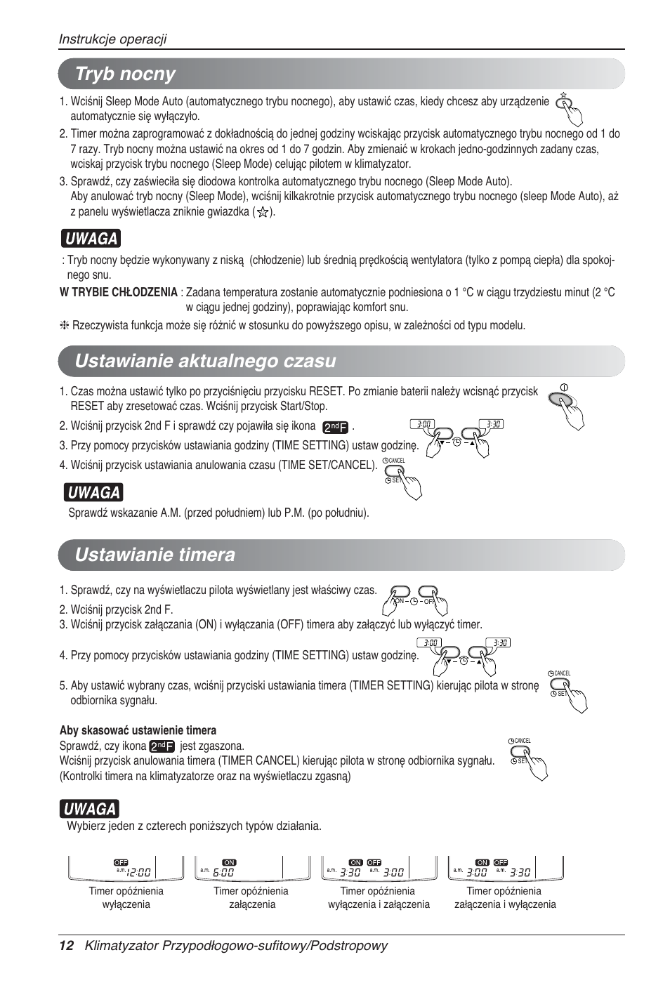 Ustawianie aktualnego czasu ustawianie timera, Tryb nocny | LG UV18 NBC User Manual | Page 140 / 305