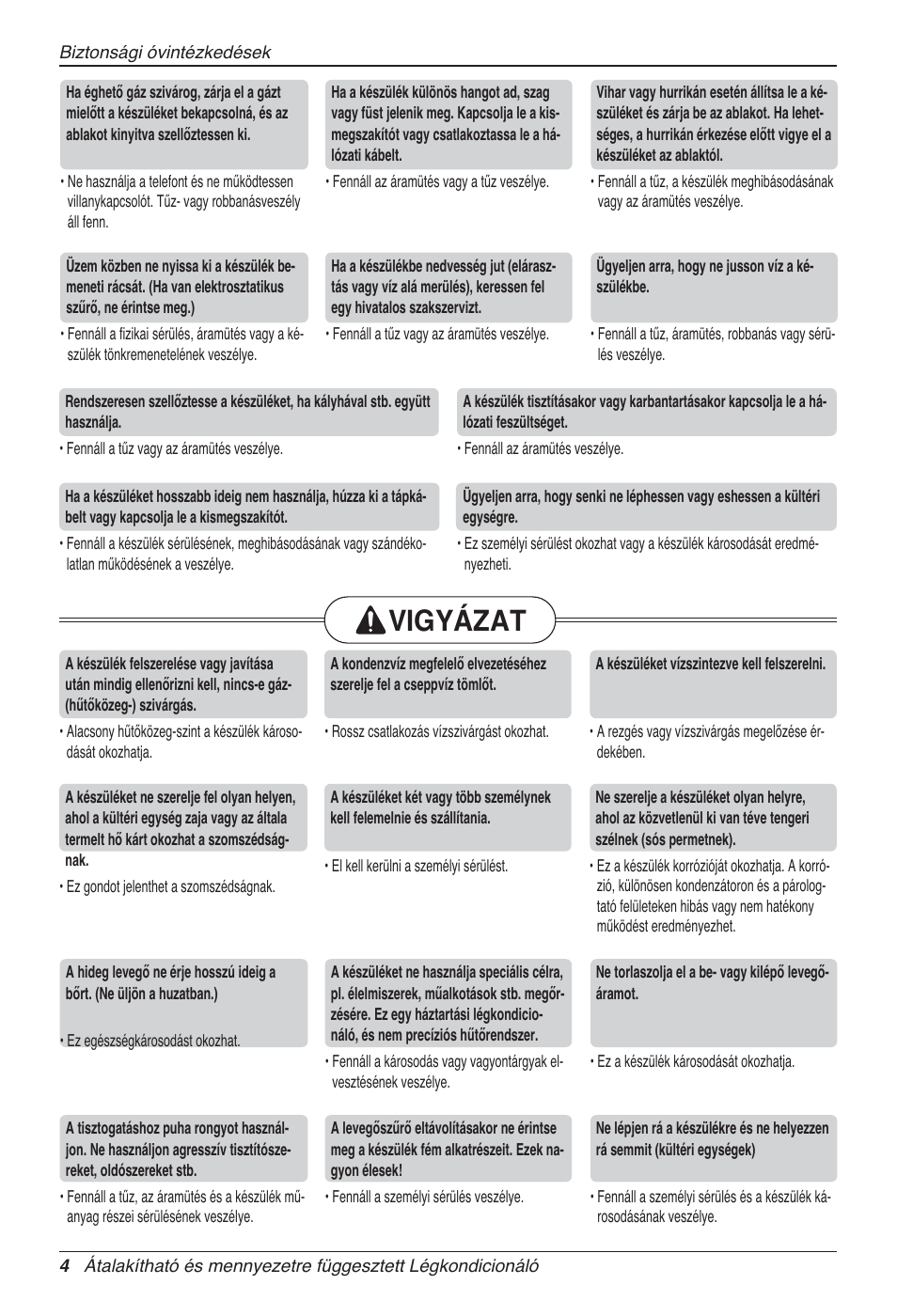 Vigyázat | LG UV18 NBC User Manual | Page 148 / 305