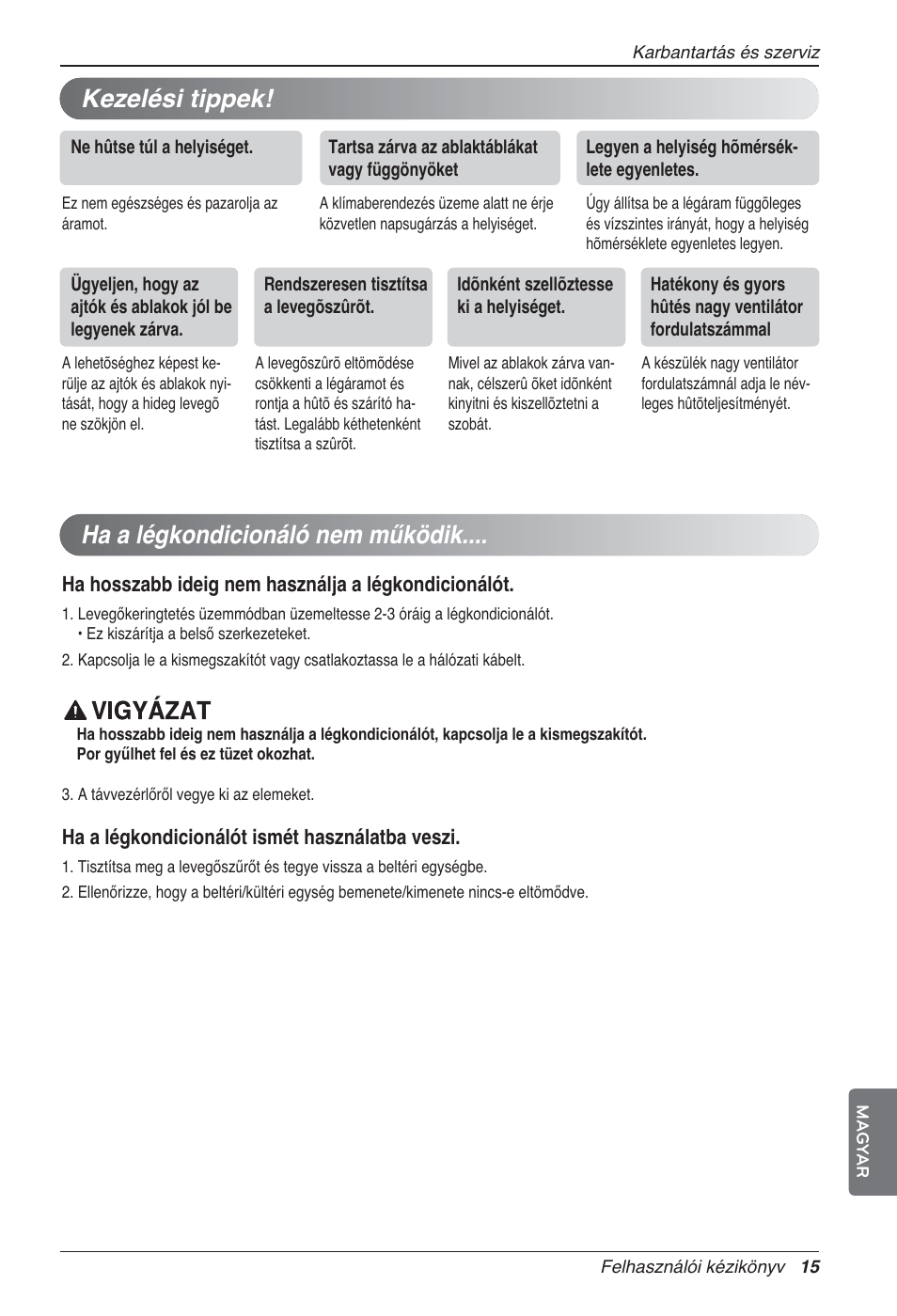 Ha a légkondicionáló nem működik, Kezelési tippek | LG UV18 NBC User Manual | Page 159 / 305