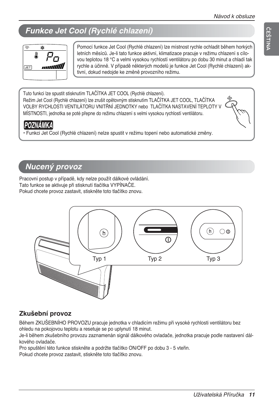 Funkce jet cool (rychlé chlazení), Nucený provoz | LG UV18 NBC User Manual | Page 171 / 305
