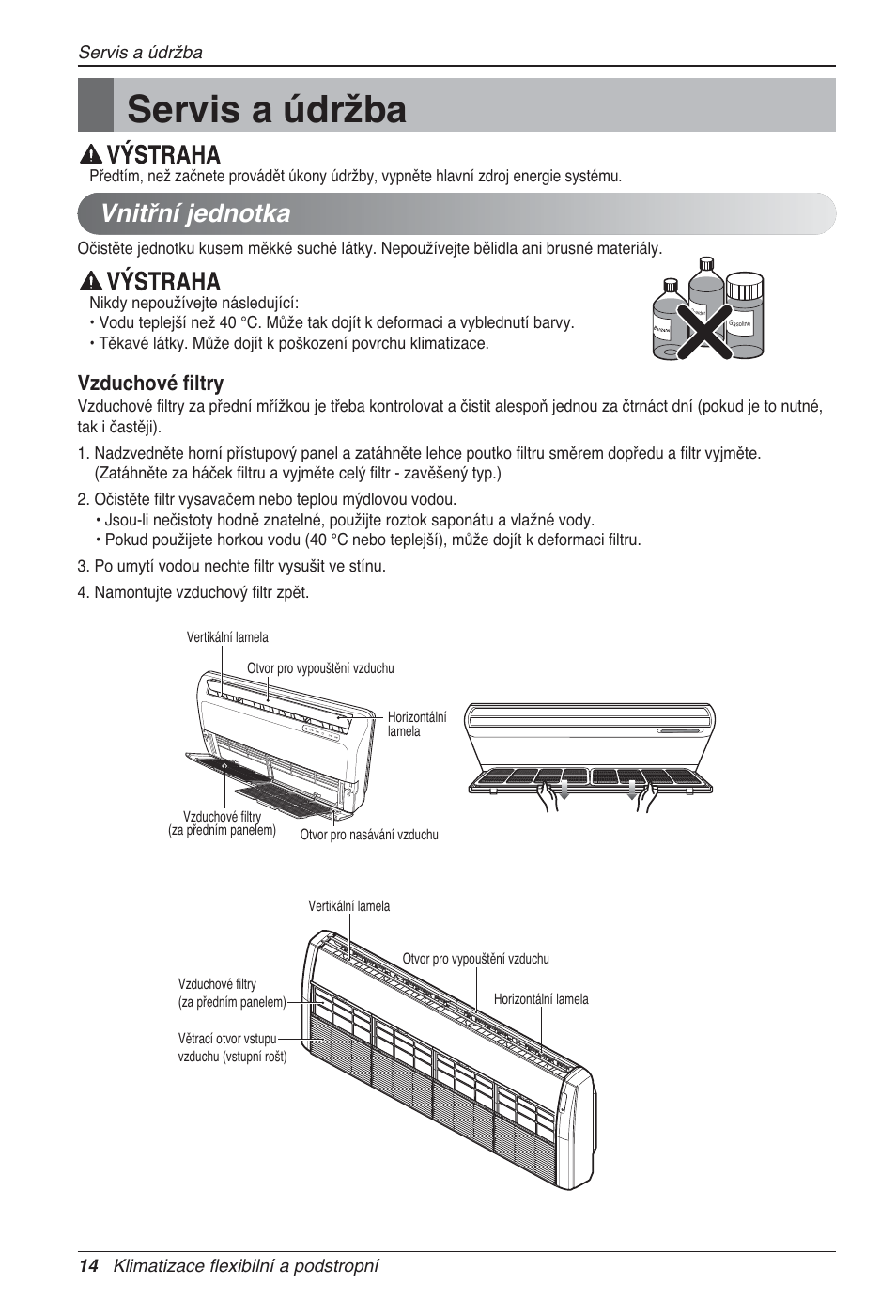 Servis a údržba, Vnitřní jednotka, Vzduchové filtry | LG UV18 NBC User Manual | Page 174 / 305