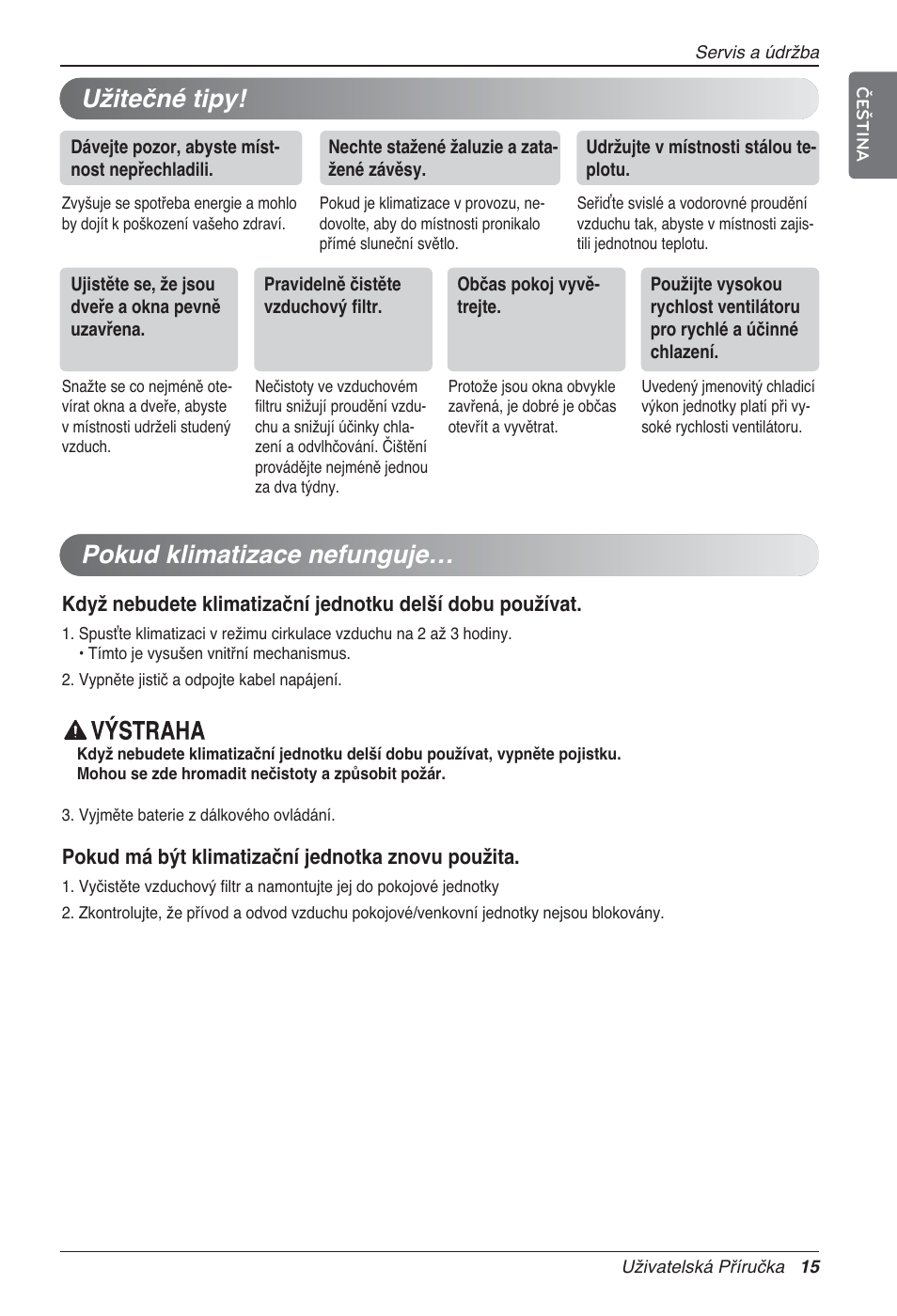 Užitečné tipy! pokud klimatizace nefunguje | LG UV18 NBC User Manual | Page 175 / 305