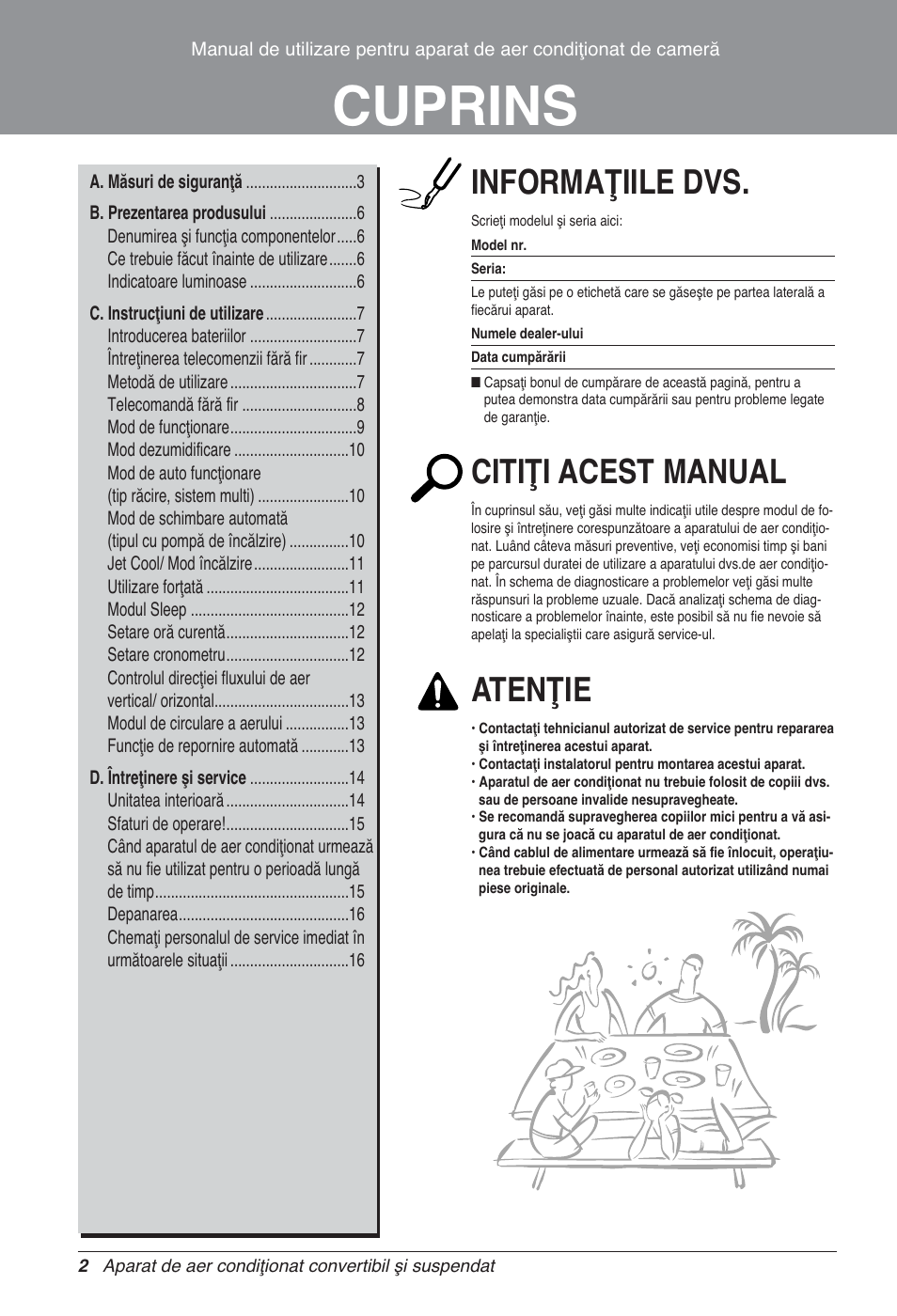 Cuprins, Informaţiile dvs, Citiţi acest manual | Atenţie | LG UV18 NBC User Manual | Page 178 / 305