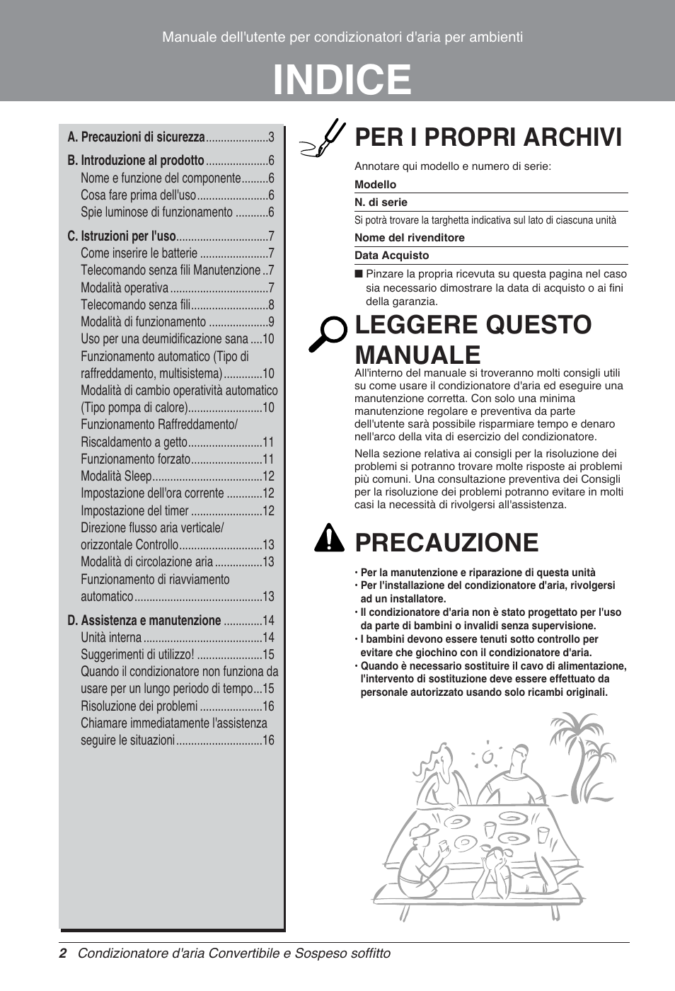 Indice, Per i propri archivi, Leggere questo manuale | Precauzione | LG UV18 NBC User Manual | Page 18 / 305