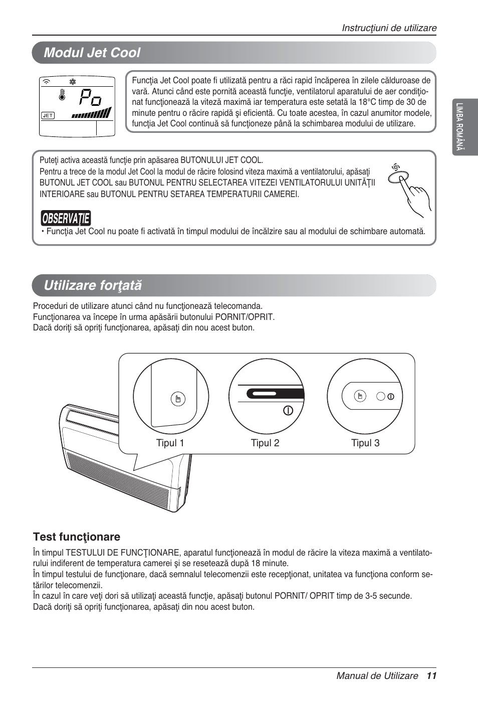 Modul jet cool, Utilizare forţată | LG UV18 NBC User Manual | Page 187 / 305