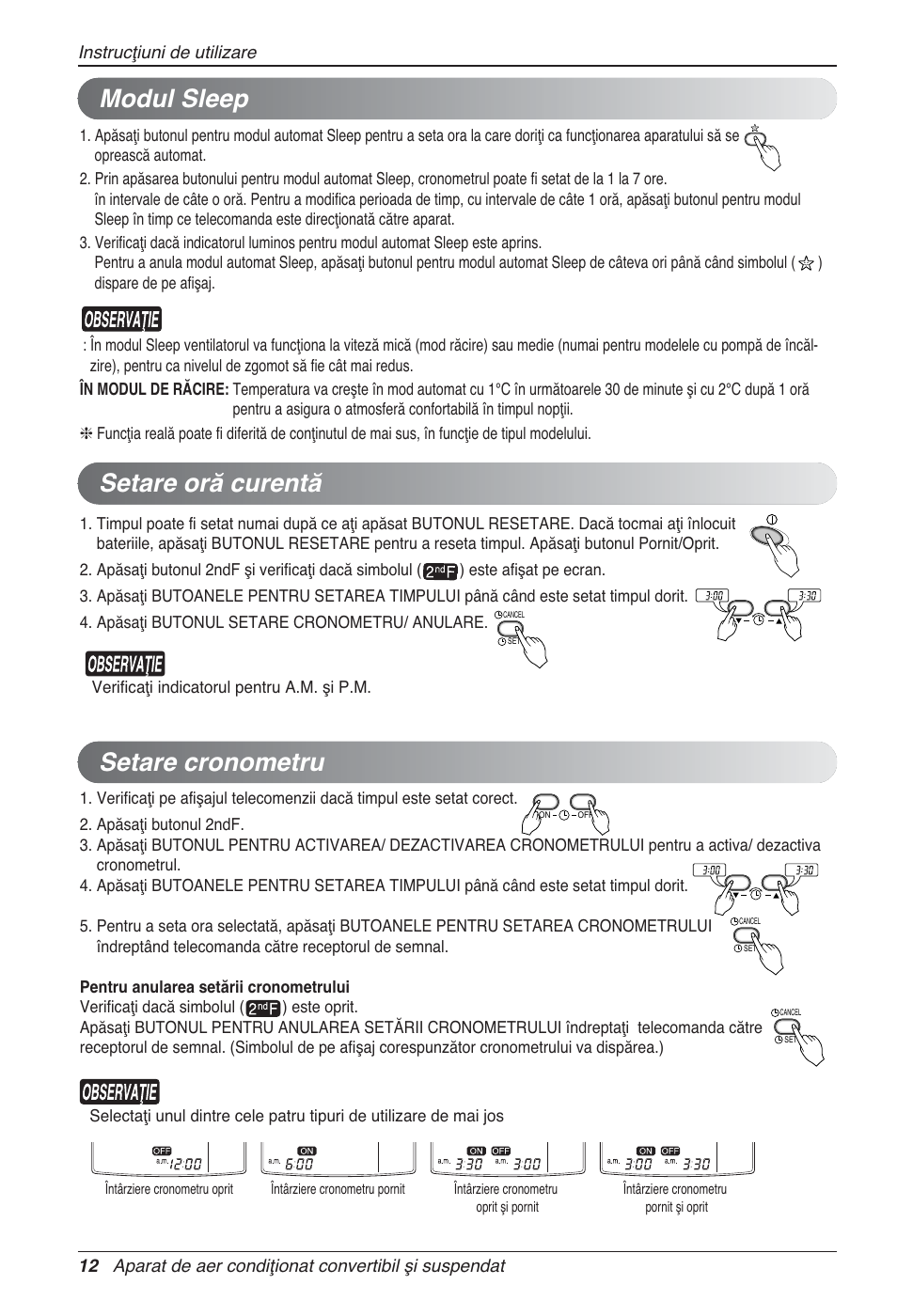 Setare oră curentă setare cronometru, Modul sleep | LG UV18 NBC User Manual | Page 188 / 305
