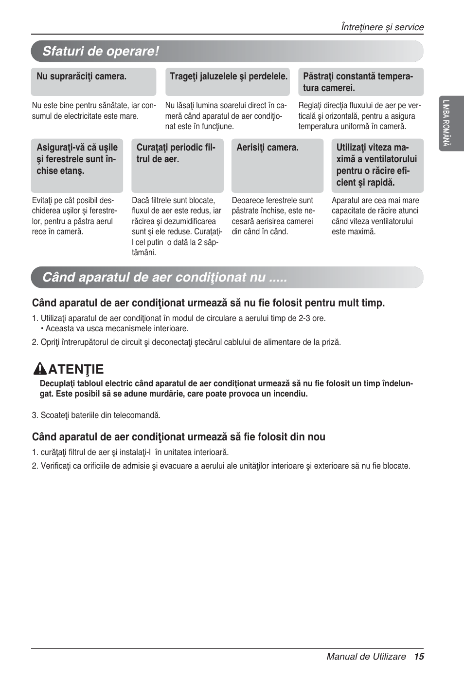 Atenţie | LG UV18 NBC User Manual | Page 191 / 305