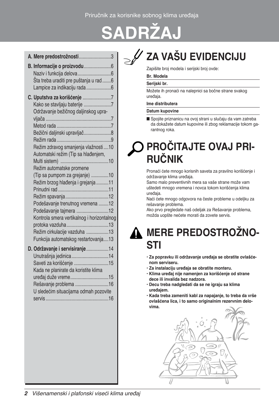 Sadržaj, Za vašu evidenciju, Pročitajte ovaj pri- ručnik | Mere predostrožno- sti | LG UV18 NBC User Manual | Page 210 / 305