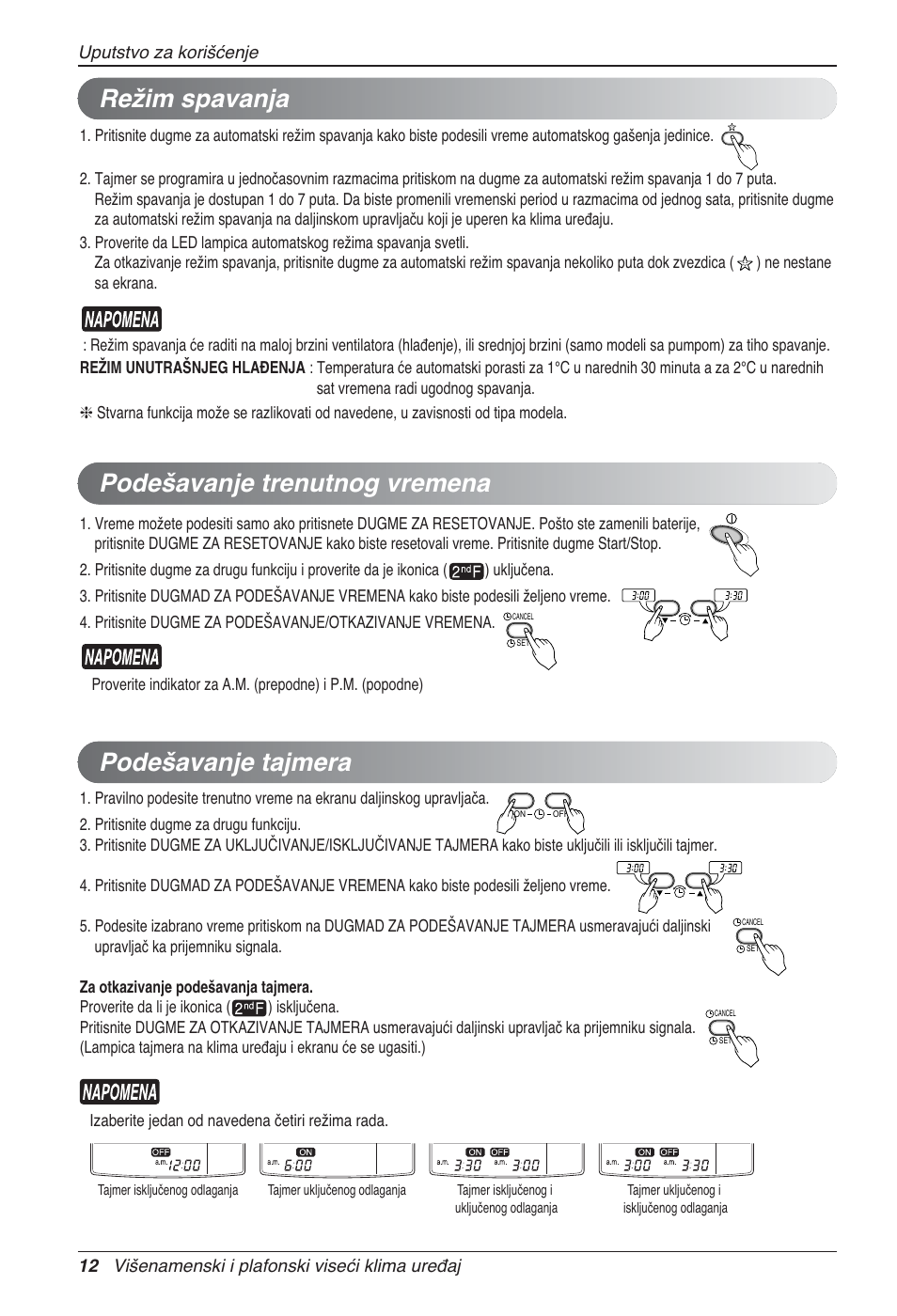 Podešavanje trenutnog vremena podešavanje tajmera, Režim spavanja | LG UV18 NBC User Manual | Page 220 / 305