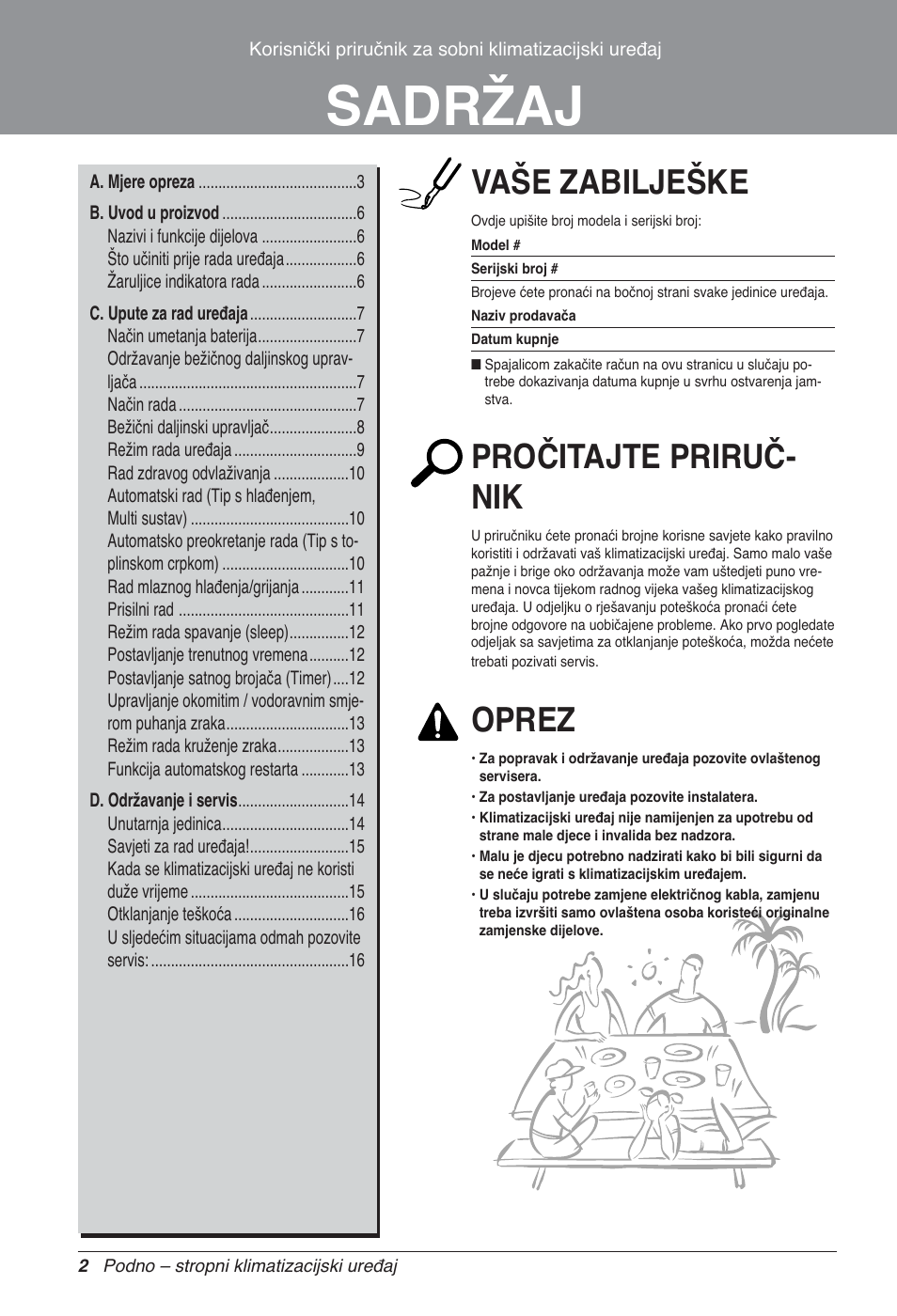 Sadržaj, Vaše zabilješke, Pročitajte priruč- nik | Oprez | LG UV18 NBC User Manual | Page 226 / 305