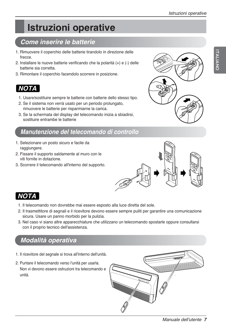 Istruzioni operative, Nota, Modalità operativa | LG UV18 NBC User Manual | Page 23 / 305