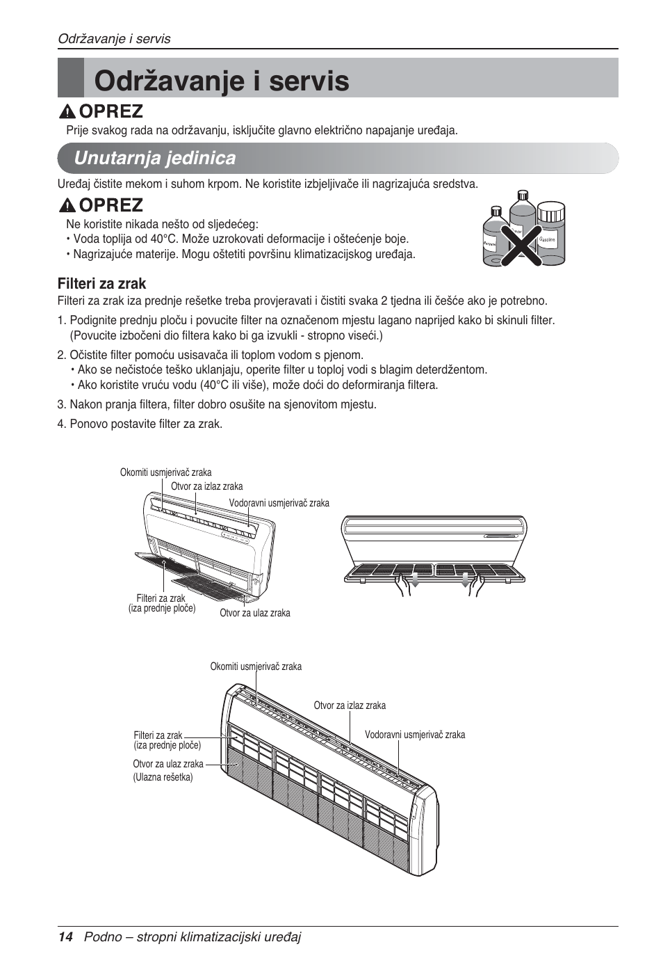 Održavanje i servis, Unutarnja jedinica, Filteri za zrak | LG UV18 NBC User Manual | Page 238 / 305