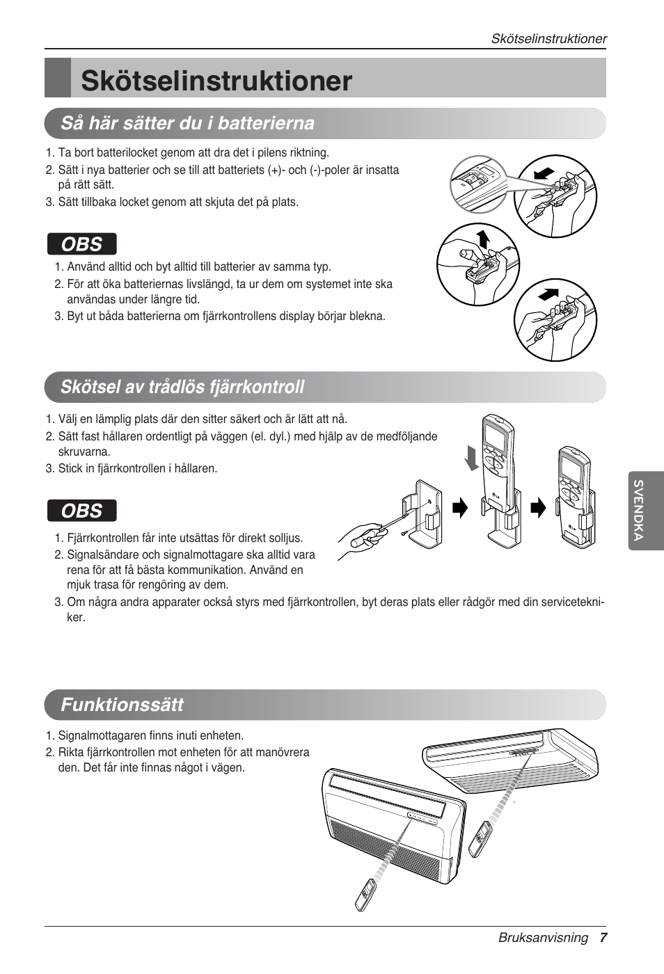 Skötselinstruktioner, Funktionssätt | LG UV18 NBC User Manual | Page 247 / 305