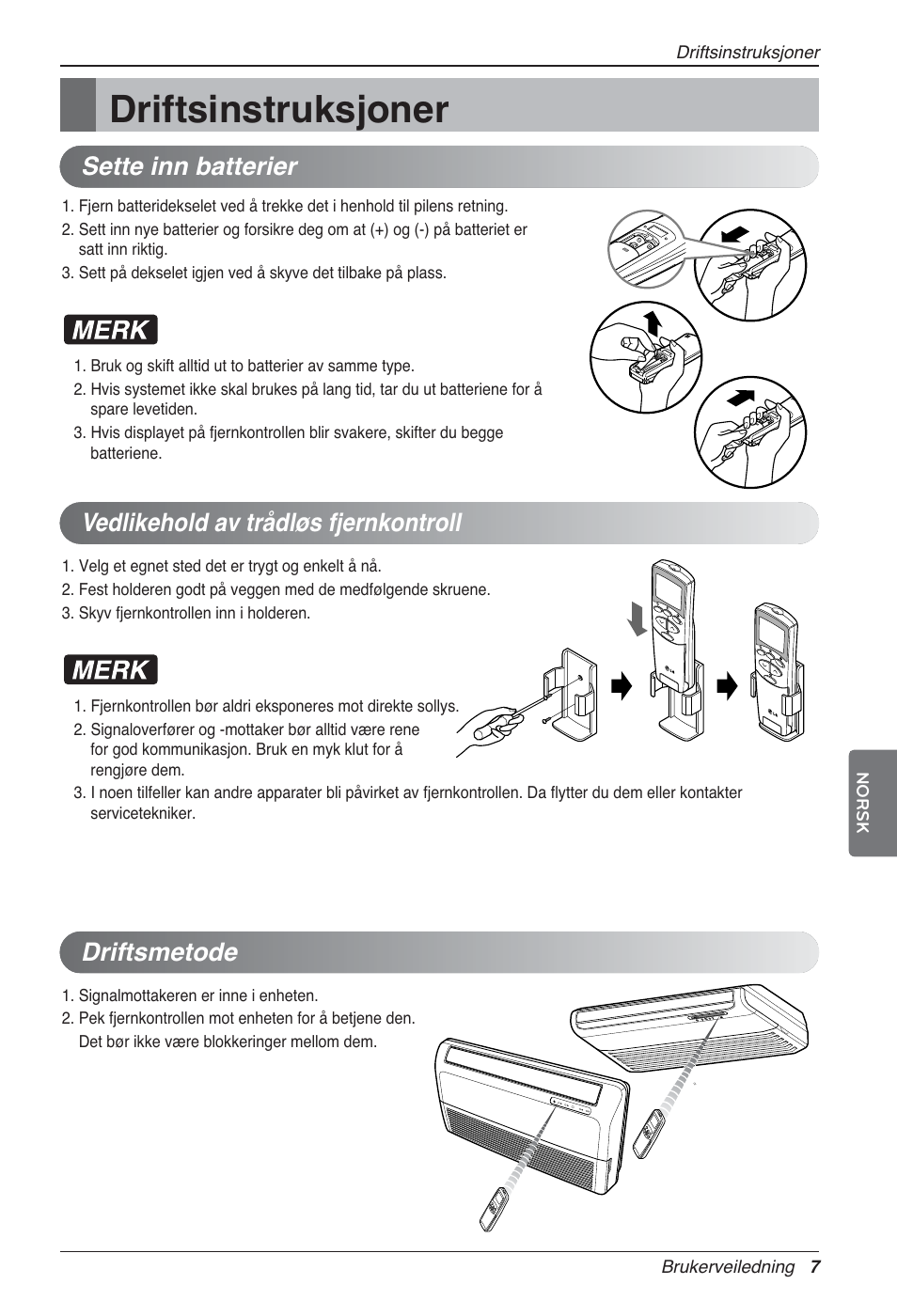 Driftsinstruksjoner, Driftsmetode | LG UV18 NBC User Manual | Page 263 / 305