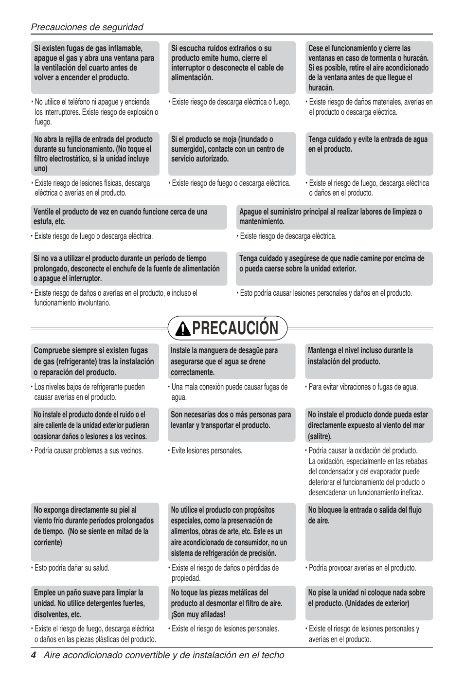Precaución | LG UV18 NBC User Manual | Page 36 / 305