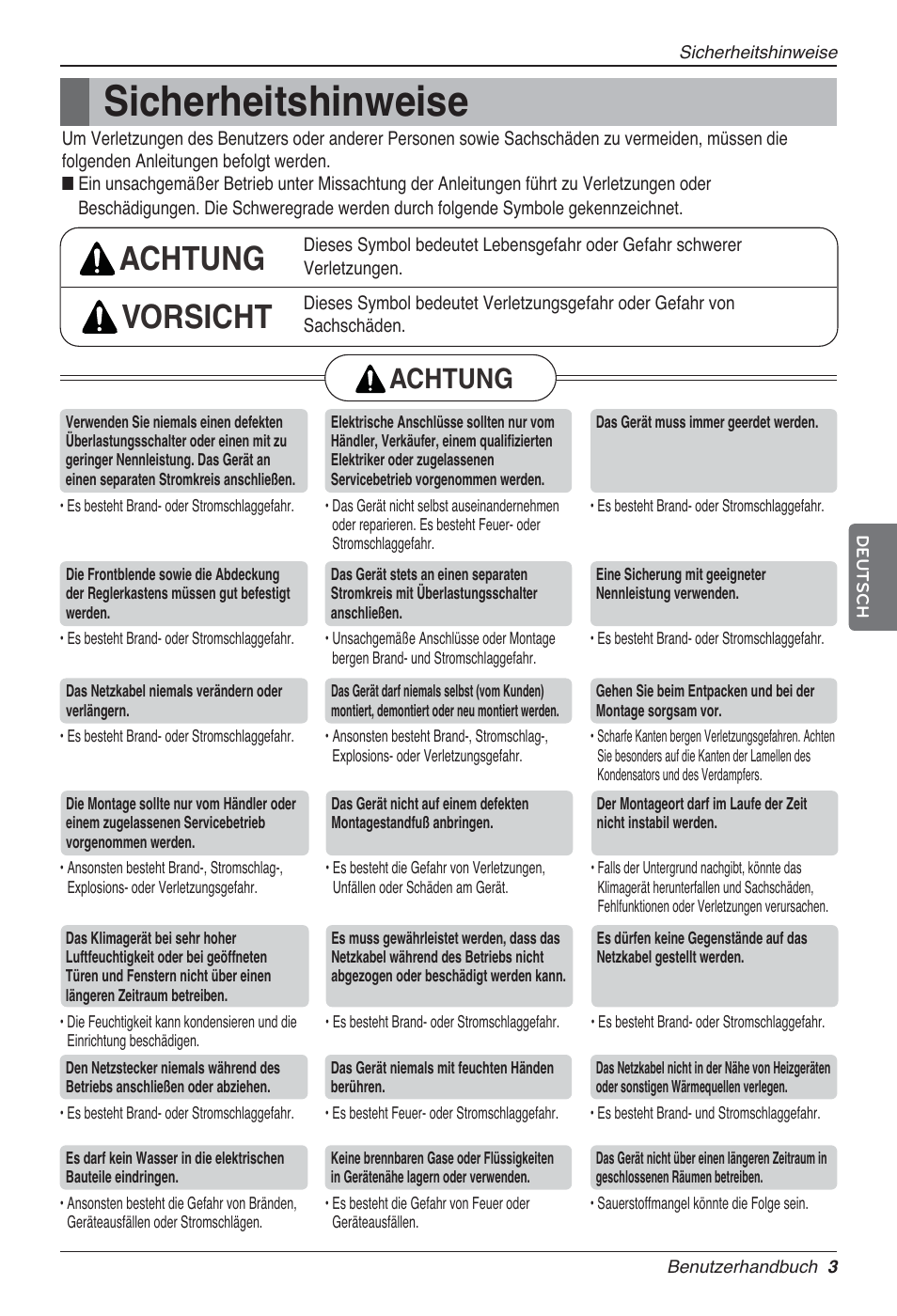 Sicherheitshinweise, Achtung vorsicht, Achtung | LG UV18 NBC User Manual | Page 67 / 305
