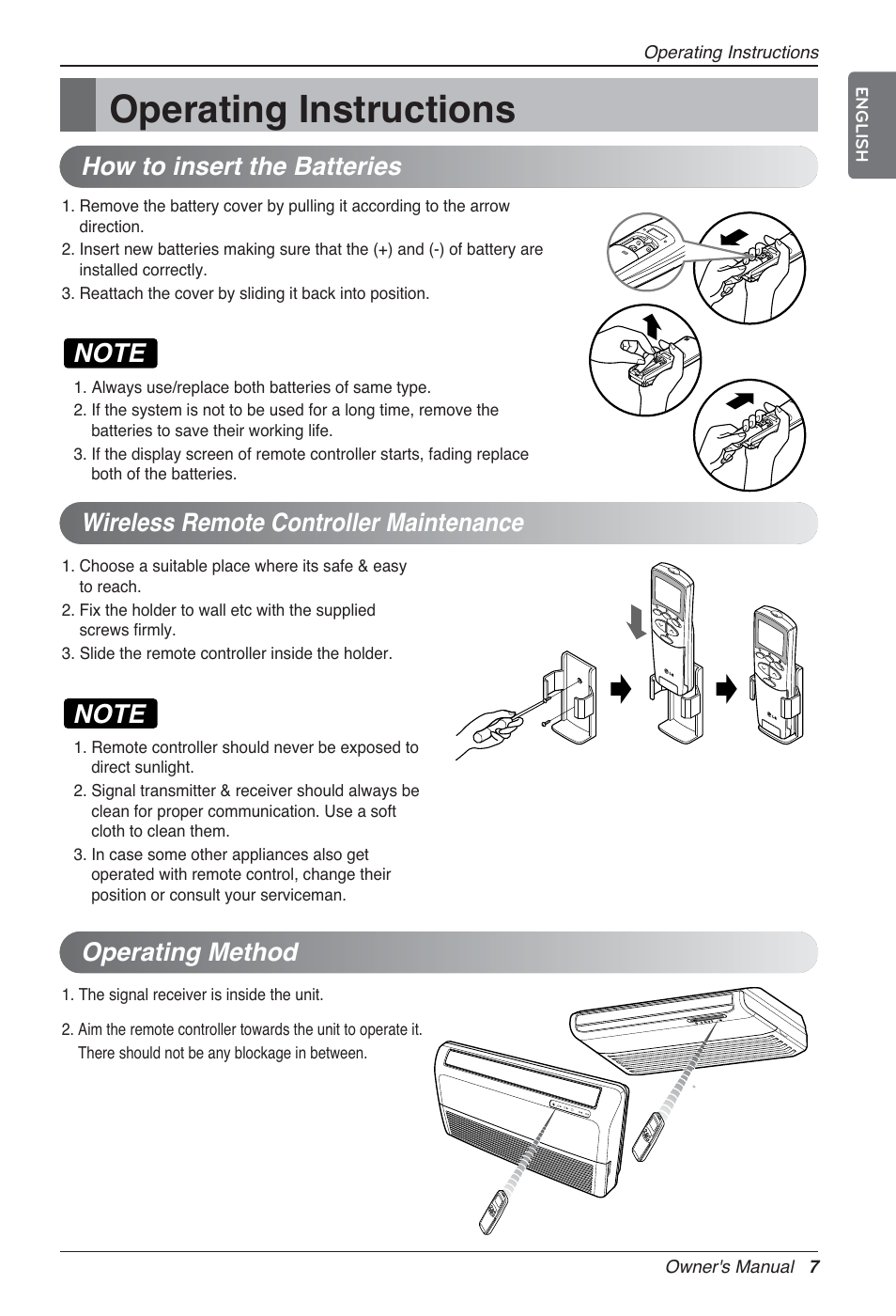 Operating instructions, Operating method | LG UV18 NBC User Manual | Page 7 / 305