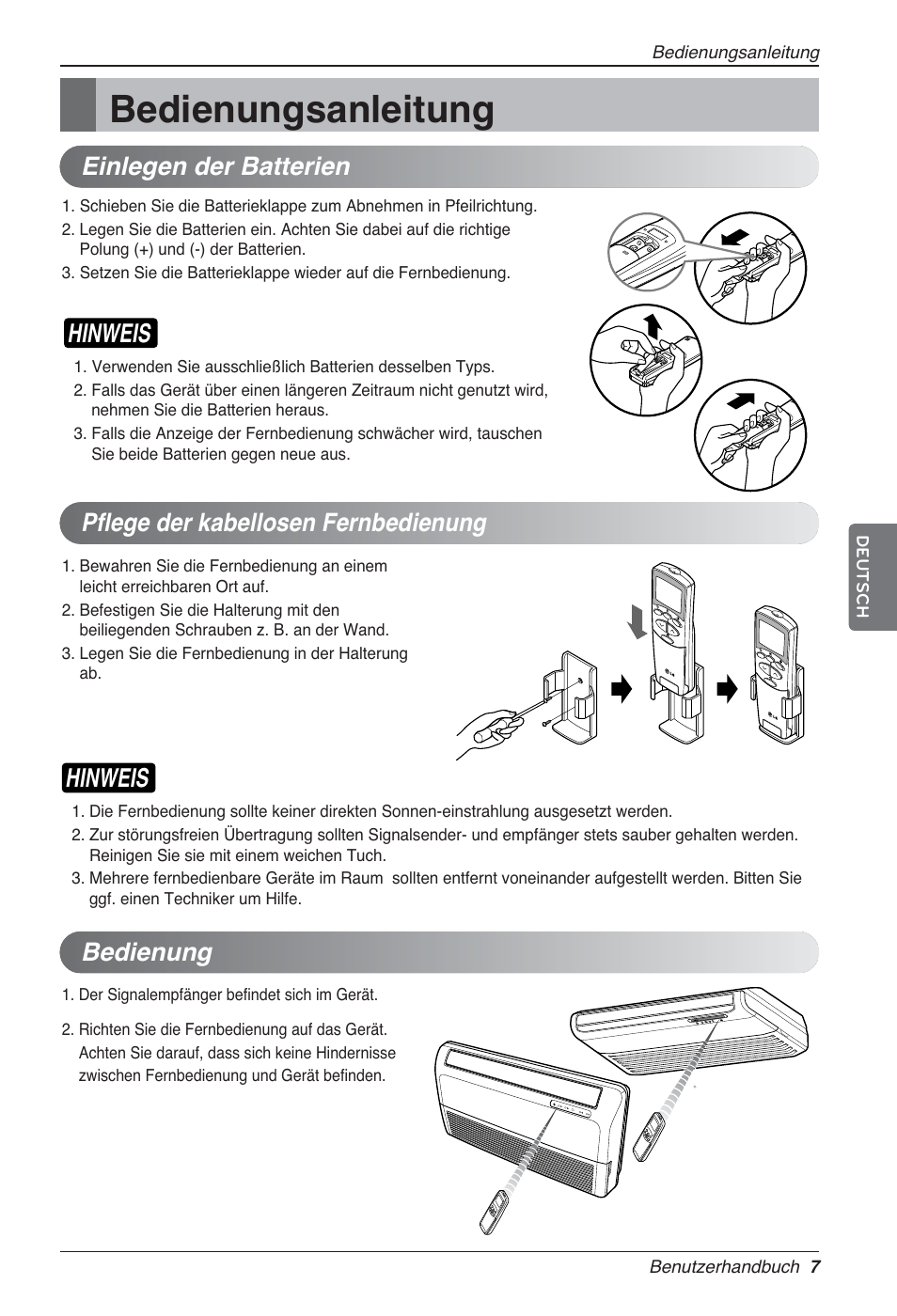 Bedienungsanleitung, Hinweis, Bedienung | LG UV18 NBC User Manual | Page 71 / 305