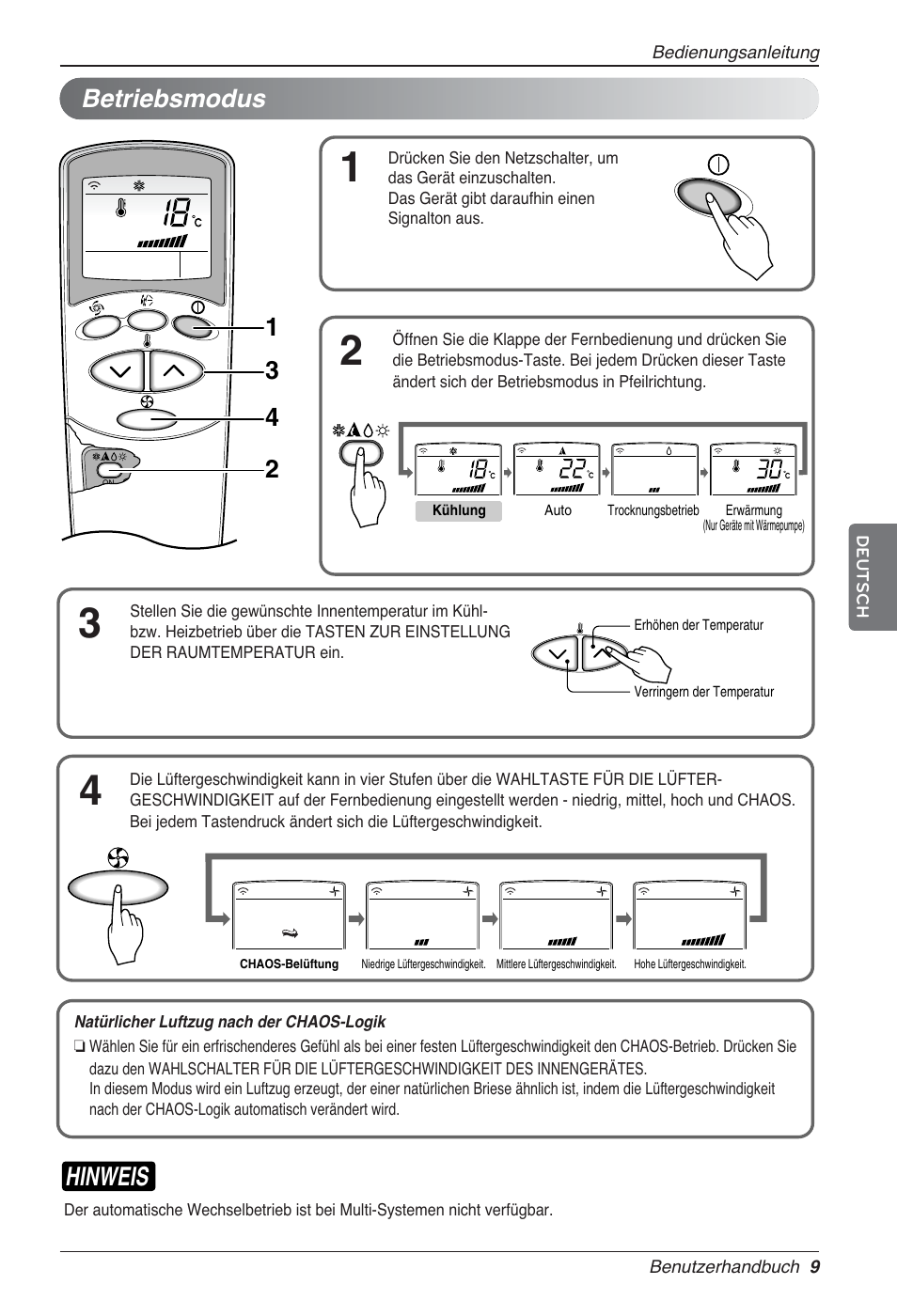 Hinweis, Betriebsmodus | LG UV18 NBC User Manual | Page 73 / 305