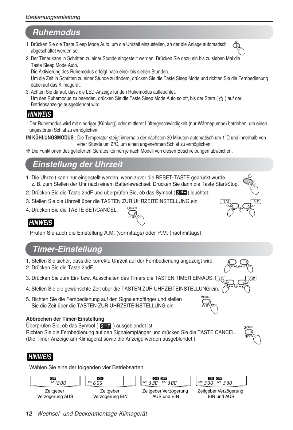 Einstellung der uhrzeit timer-einstellung, Ruhemodus, Hinweis | LG UV18 NBC User Manual | Page 76 / 305