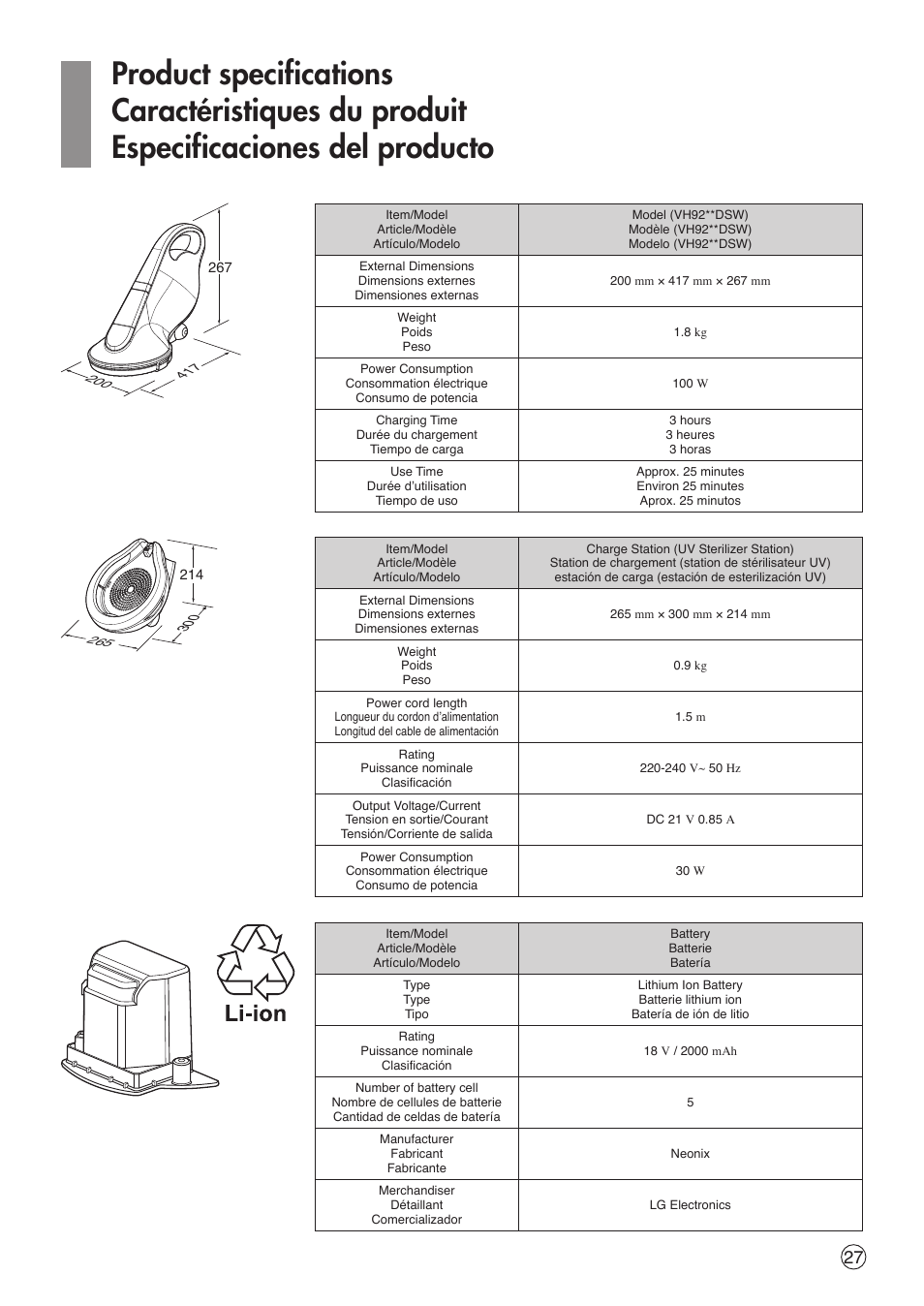 LG VH9200DSW User Manual | Page 27 / 32
