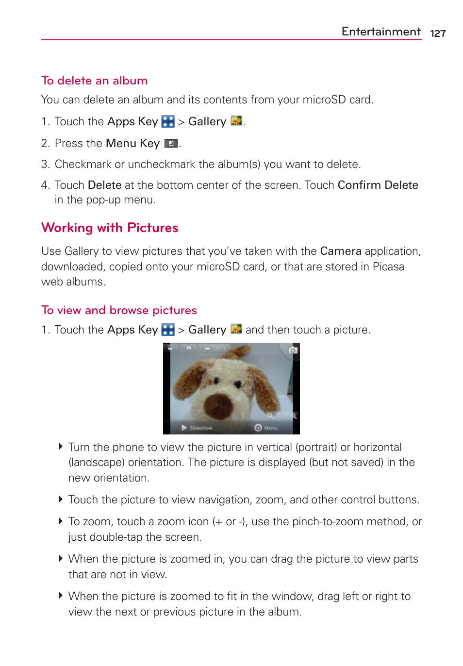Working with pictures | LG VS700 User Manual | Page 129 / 448