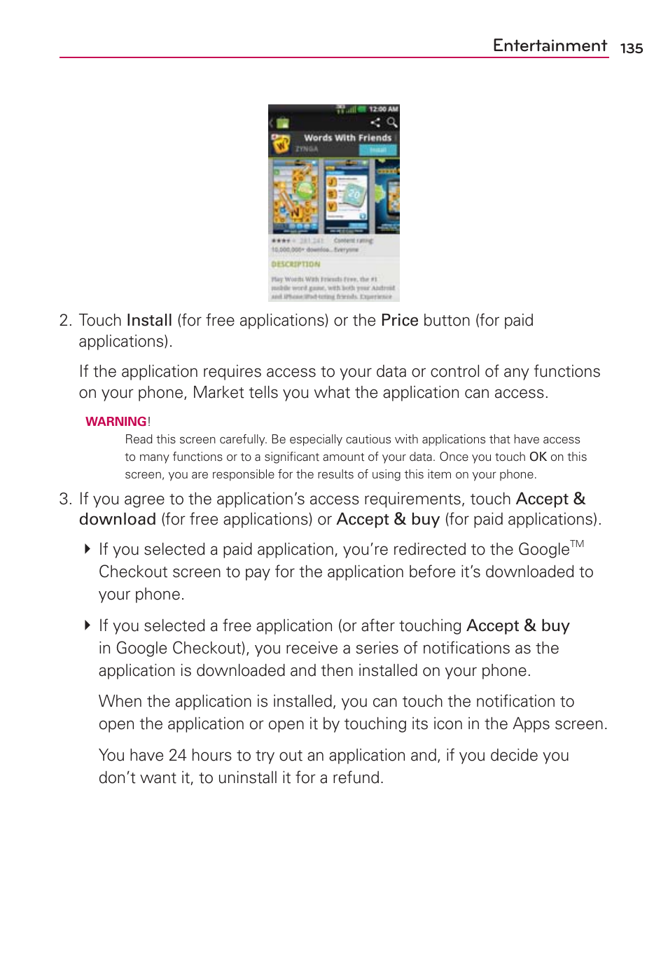 Entertainment | LG VS700 User Manual | Page 137 / 448