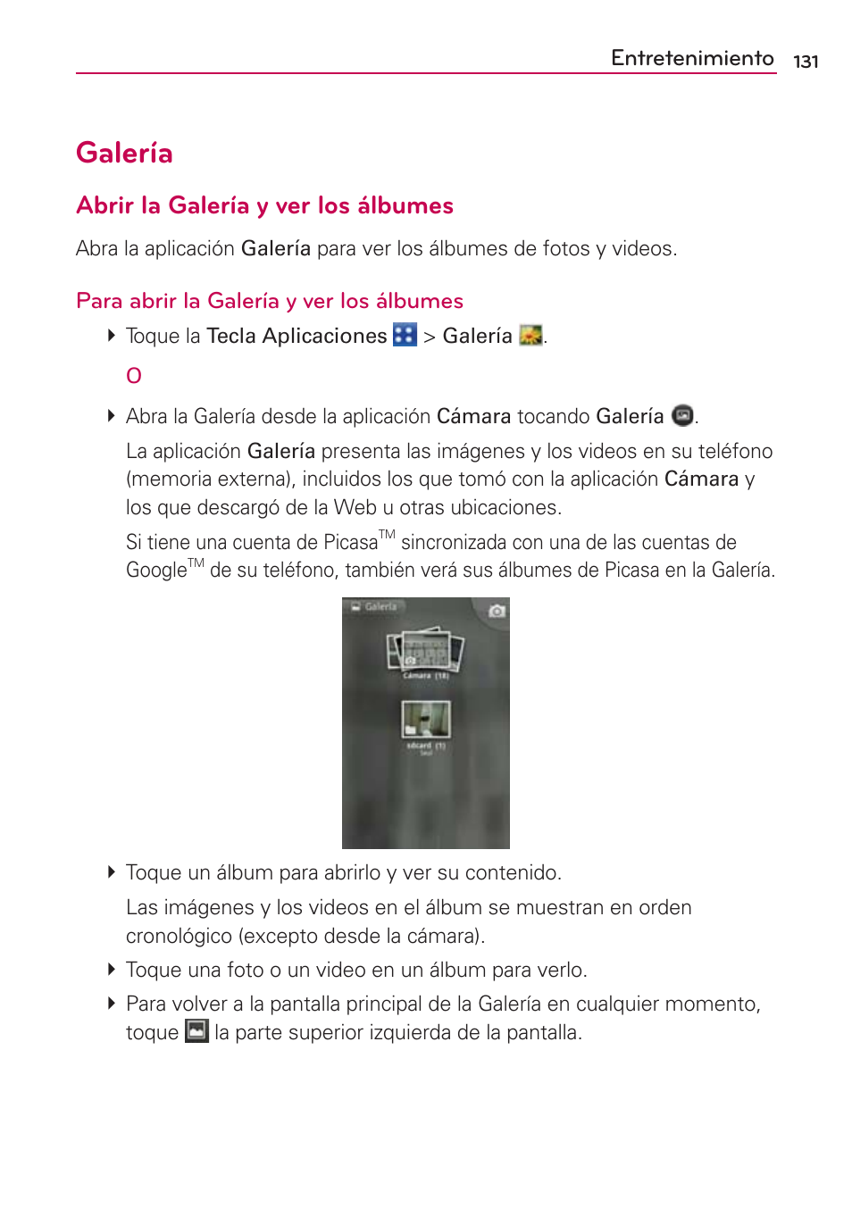 Galería, Abrir la galería y ver los álbumes | LG VS700 User Manual | Page 348 / 448