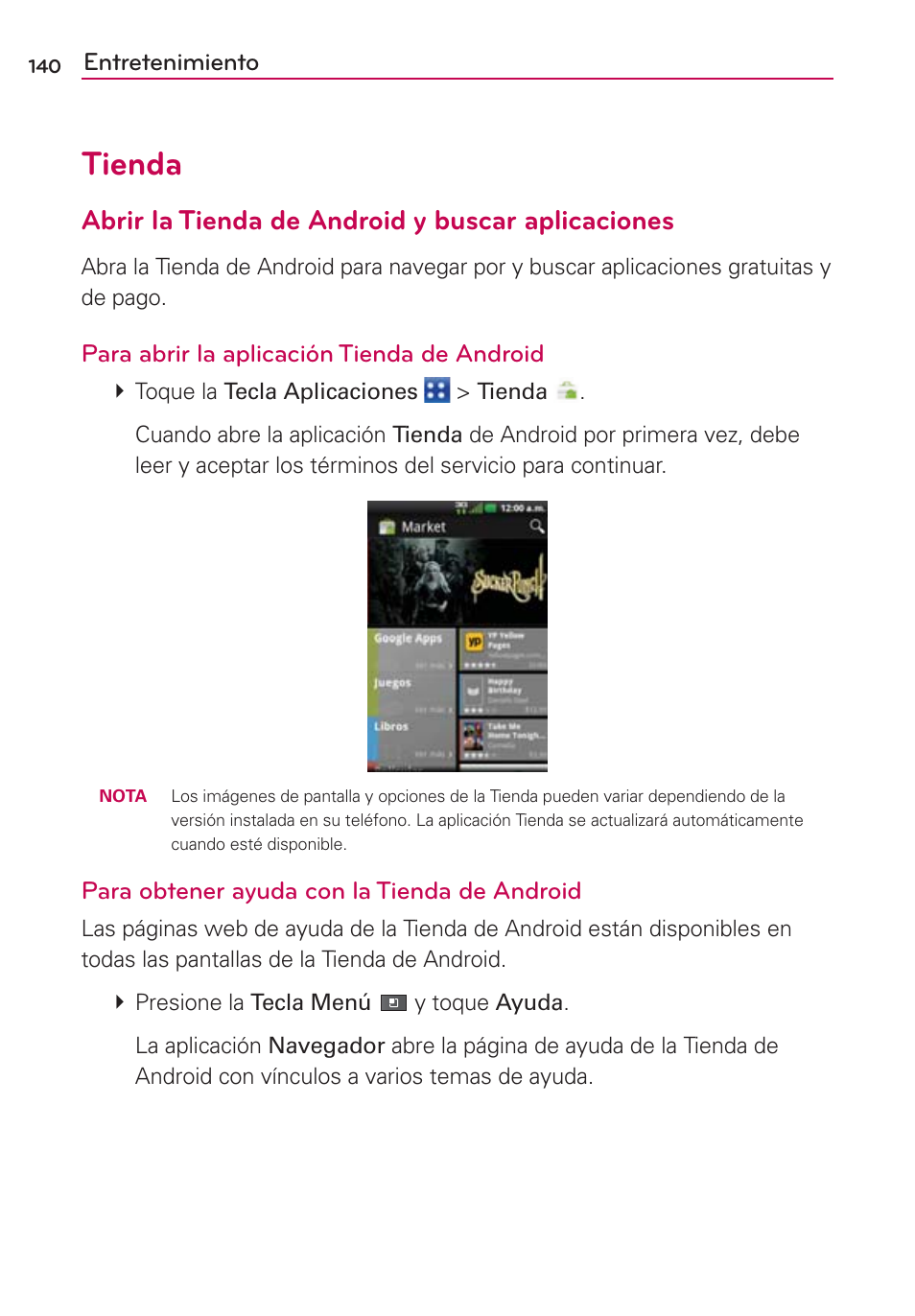 Tienda, Abrir la tienda de android y buscar aplicaciones | LG VS700 User Manual | Page 357 / 448