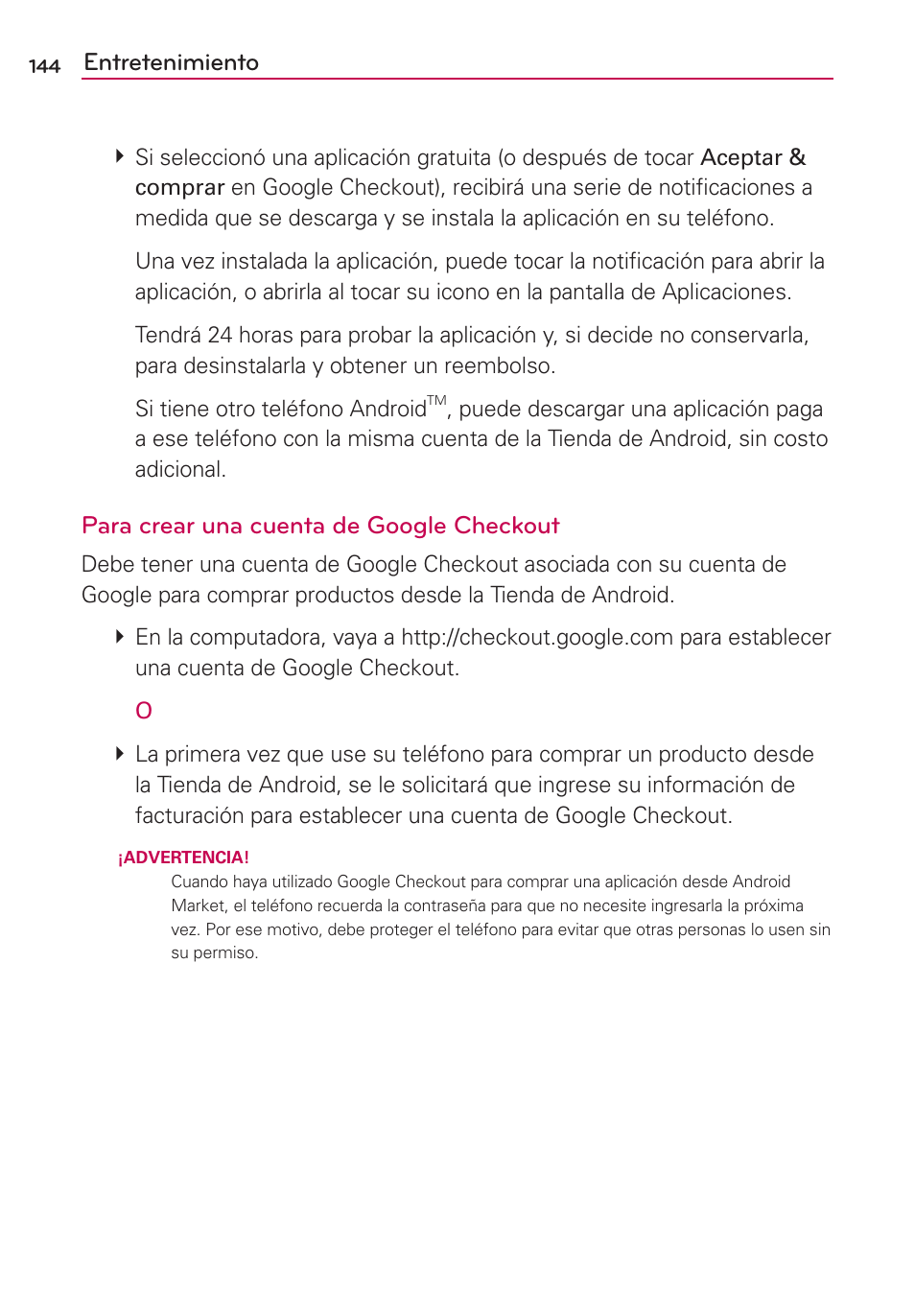 Entretenimiento, Para crear una cuenta de google checkout | LG VS700 User Manual | Page 361 / 448